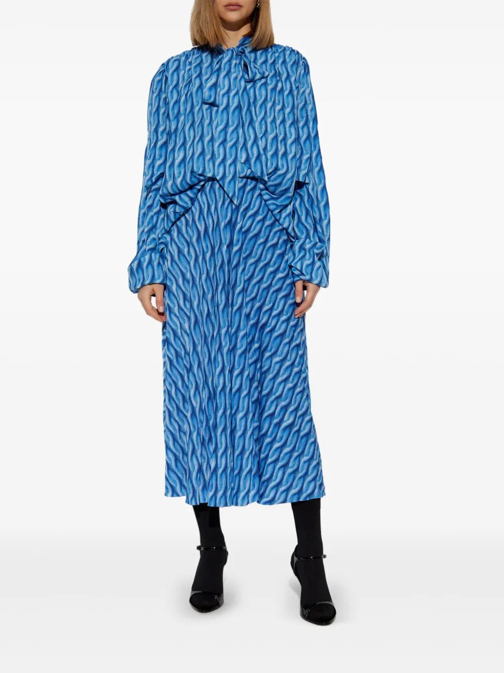 Balenciaga o1bcso1str0326 Double Sleeve Dress in Blue Size M / US 6-8 / IT 42-44 - 4 Thumbnail