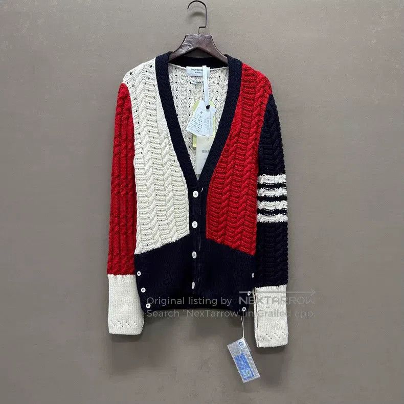 Thom Browne Thom Browne Beige Four-Stripe Wool Cardigan Jacket Size US XXS / EU 40 - 1 Thumbnail