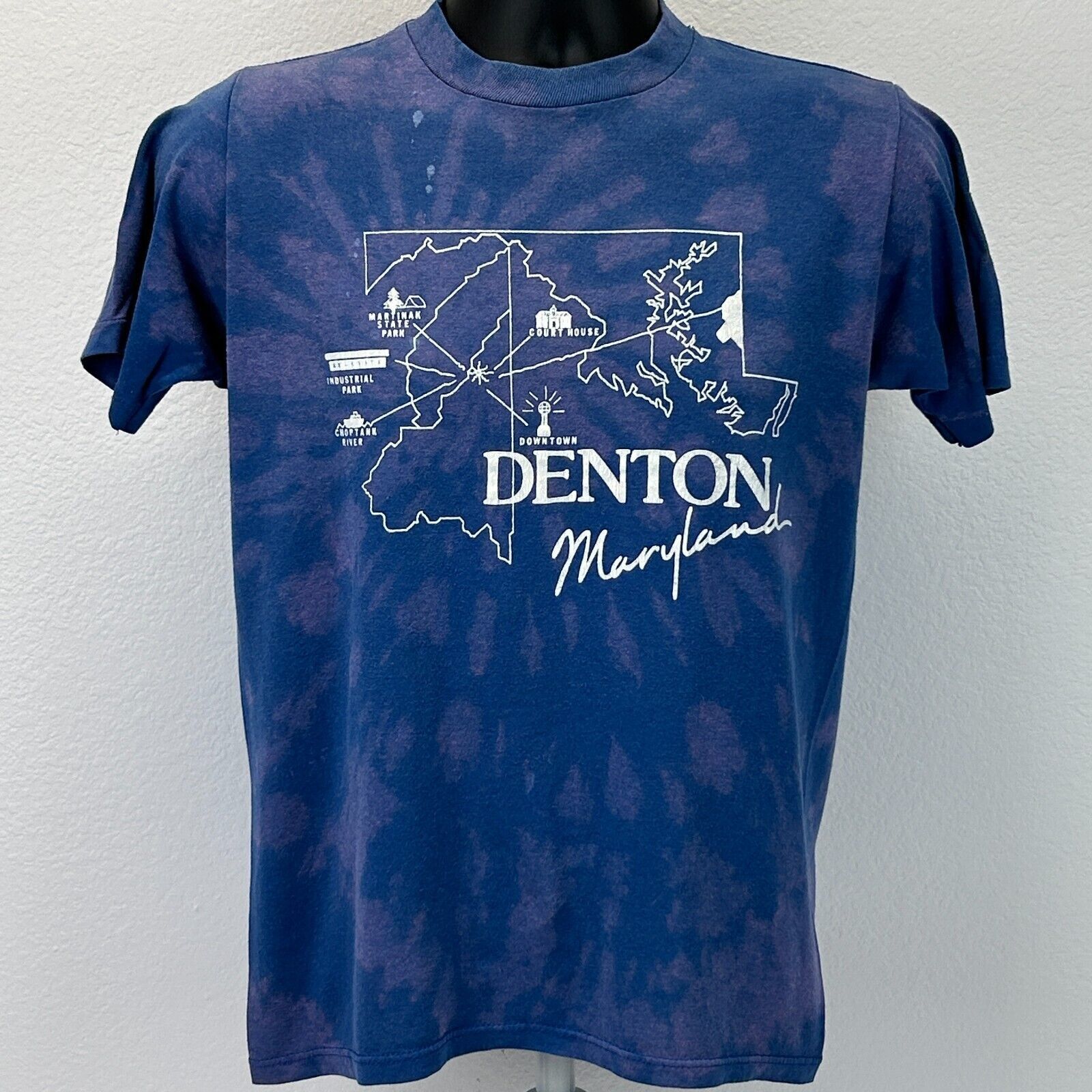 Jerzees Vintage 90s Denton Maryland T Shirt Map USA Made Blue Small Size US S / EU 44-46 / 1 - 2 Thumbnail