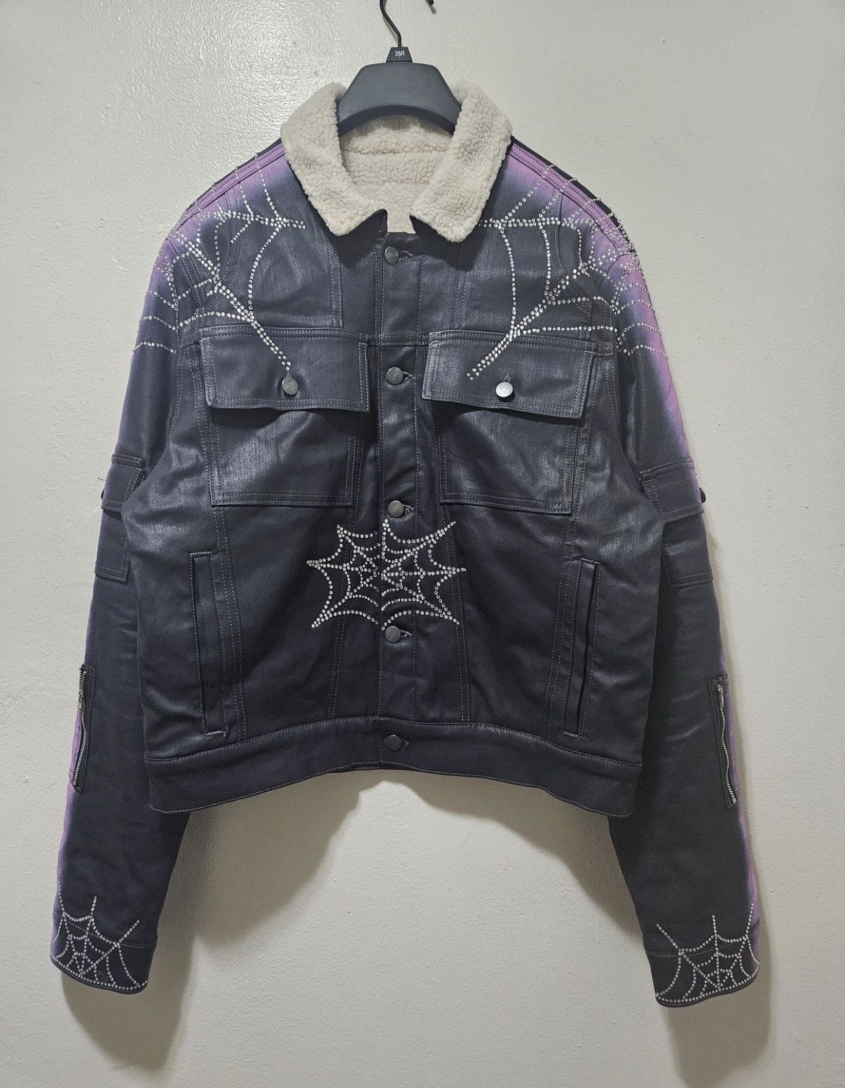 Sp5der Black waxed Denim Sherpa Lined Trucker Jacket Size US M / EU 48-50 / 2 - 1 Thumbnail