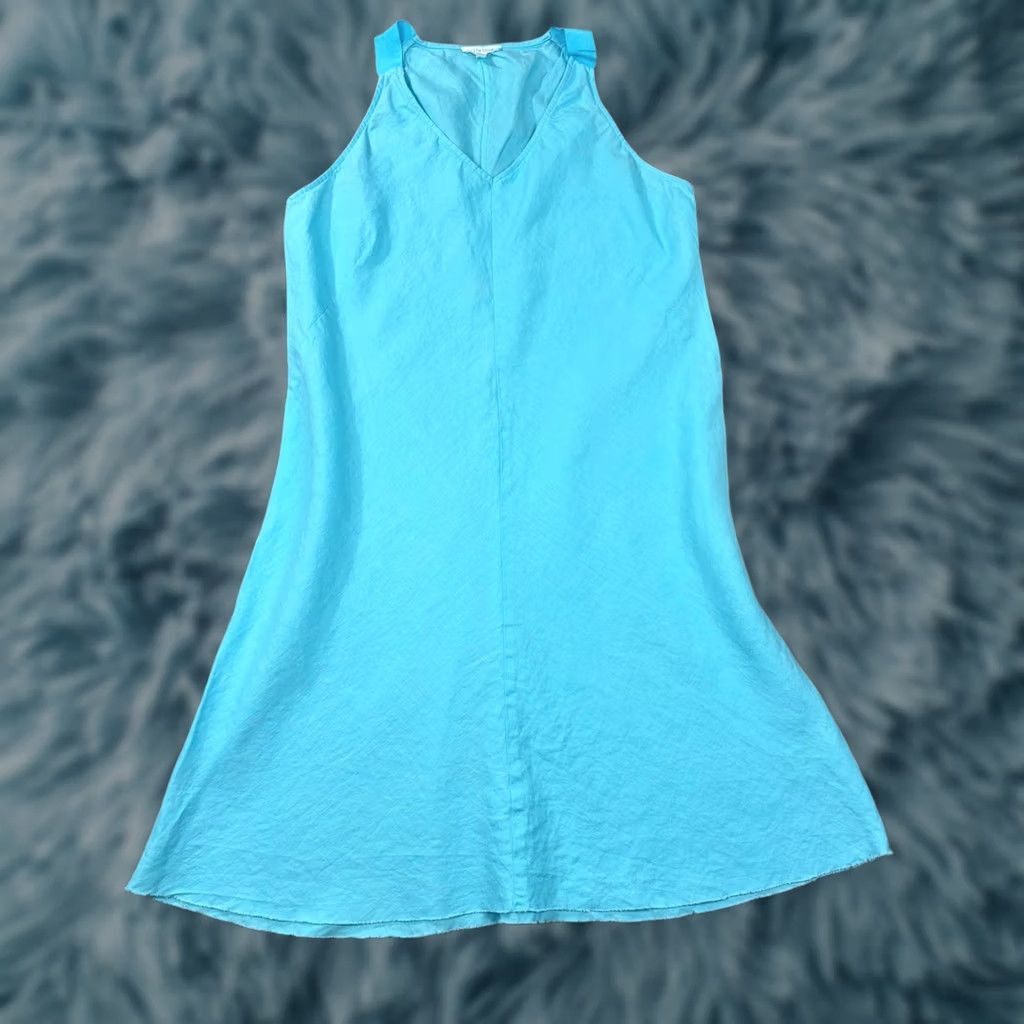 Eileen Fisher Eileen Fisher Organic Linen V-Neck Shift Dress Turquoise Blue Large Size L / US 10 / IT 46 - 1 Thumbnail