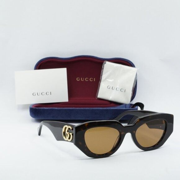 Gucci GG1421S 002 Sunglasses Dark Havana Geometric Frame