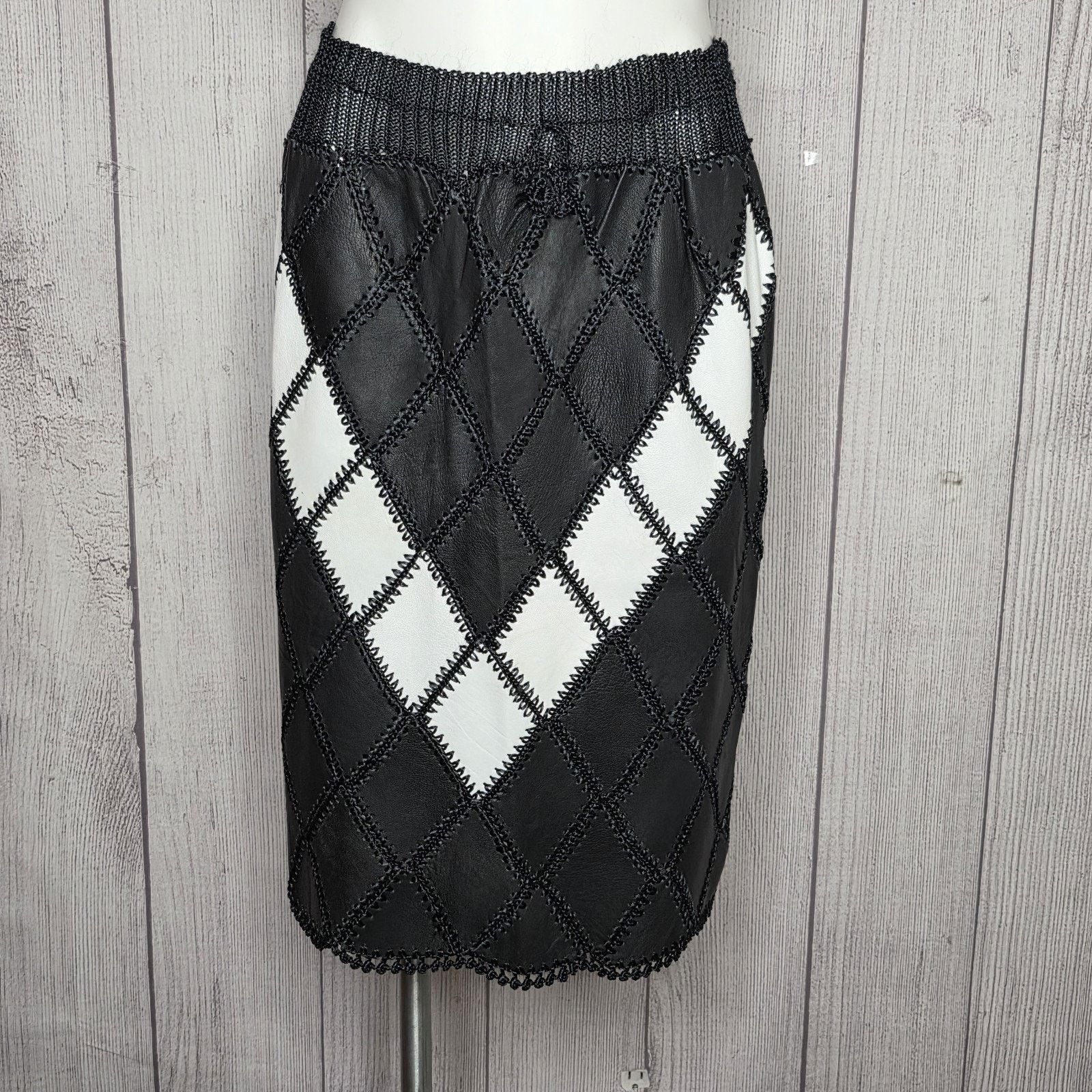 Vintage VTG Leather Argyle Patchwork Batwing Top & Midi Skirt Set Size S / US 4 / IT 40 - 8 Thumbnail