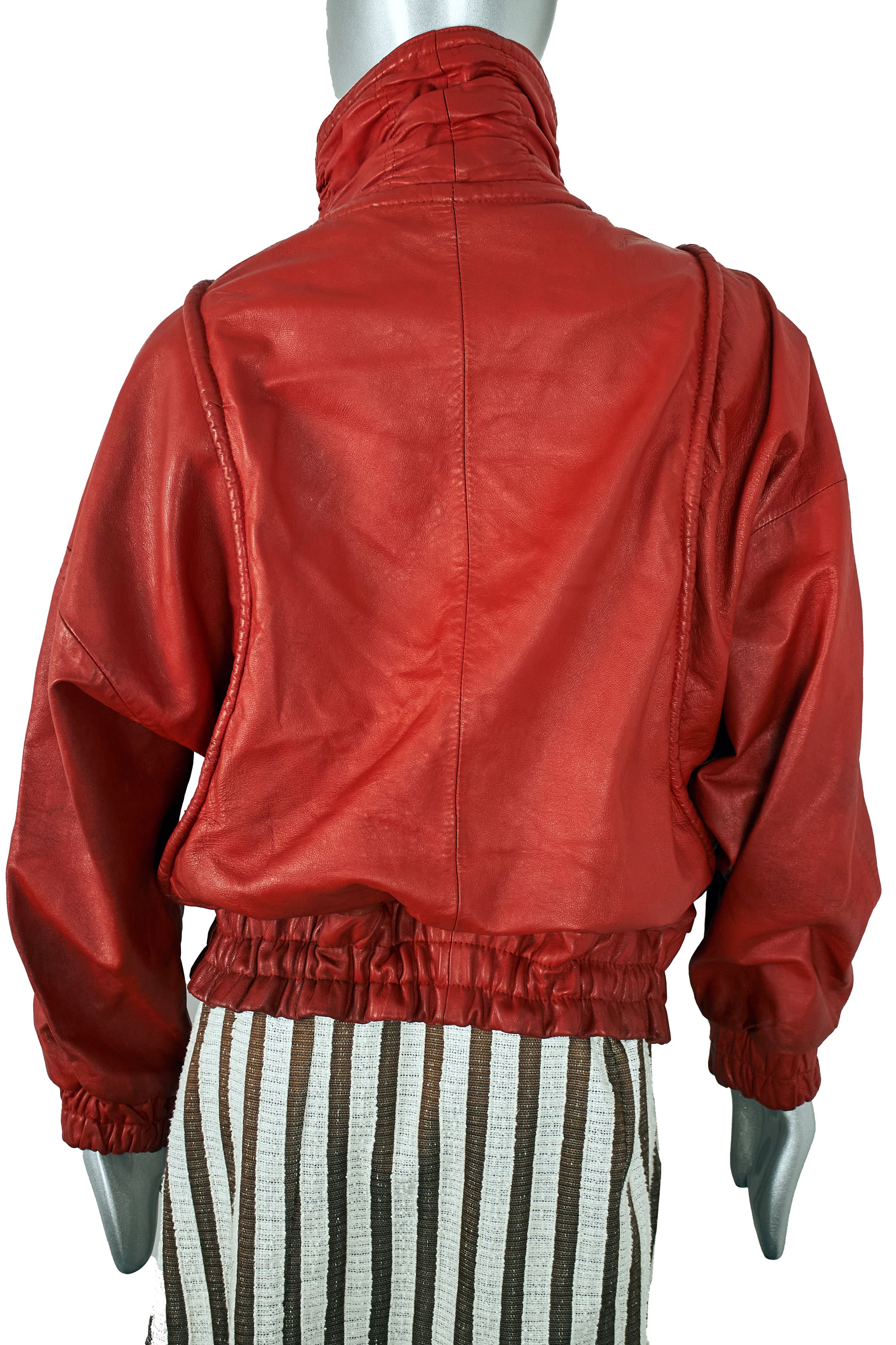Vintage Authentic 80s Vintage Red Leather Oversized Bomber Jacket Size M / US 6-8 / IT 42-44 - 6 Thumbnail
