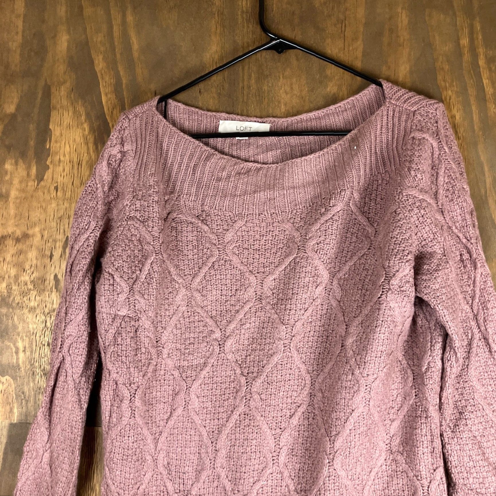 Ann Taylor VINTAGE Ann Taylor LOFT Womens Sweater Dusty Rose Cable Knit Boat Neck Wool Blend XLM Size XL / US 12-14 / IT 48-50 - 2 Thumbnail