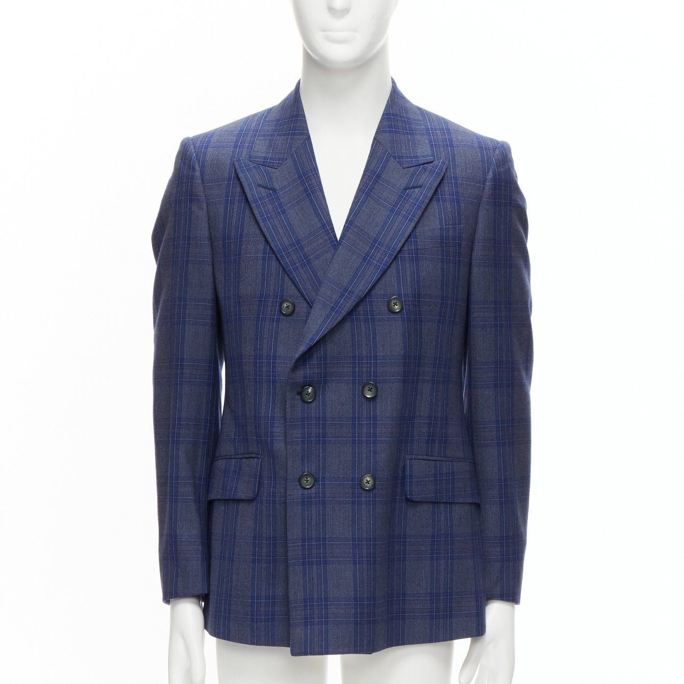 Alexander McQueen ALEXANDER MCQUEEN 2014 navy blue check wool double breasted blazer IT48 M Size 48R - 1 Thumbnail