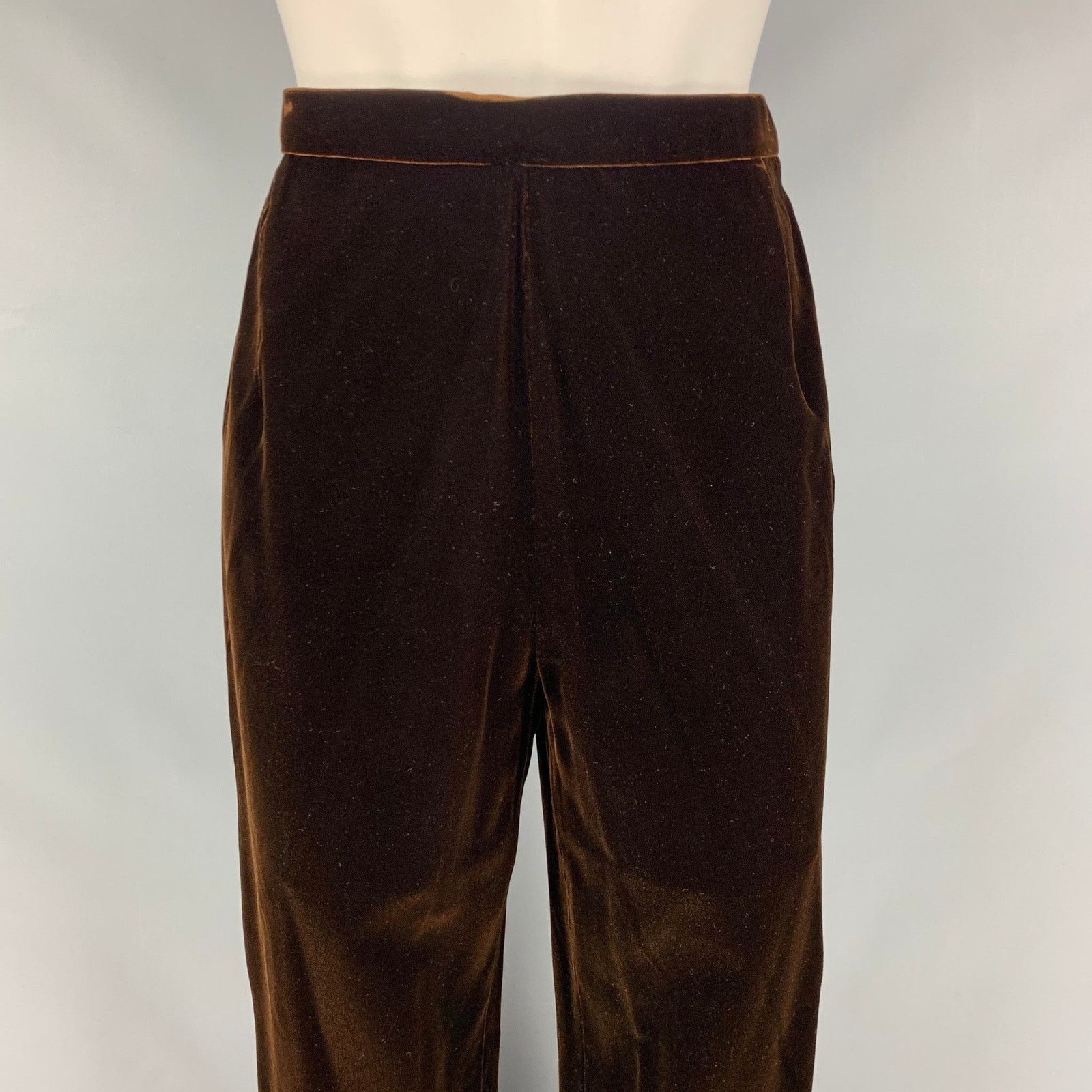 Oscar De La Renta OSCAR DE LA RENTA Brown Velvet High Waisted Dress Pants Size 30" / US 8 / IT 44 - 2 Thumbnail