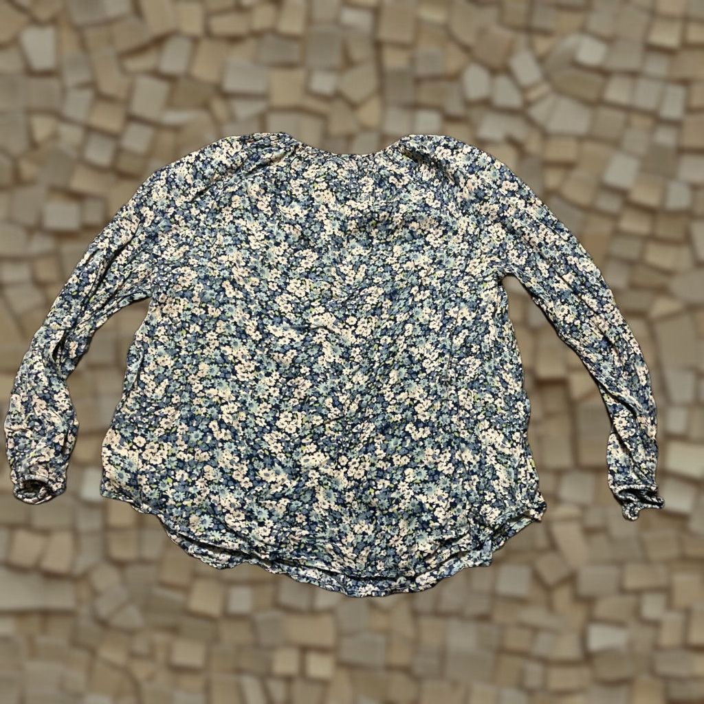 Chaps VINTAGE? No—CHAPS Blouse Women’s Large Blue White Green Floral Long Sleeve Size L / US 10 / IT 46 - 1 Thumbnail