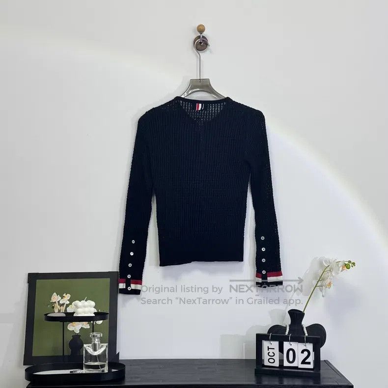 Thom Browne Thom Browne Navy Striped Ribbed Knit Cardigan Size US XXS / EU 40 - 4 Thumbnail