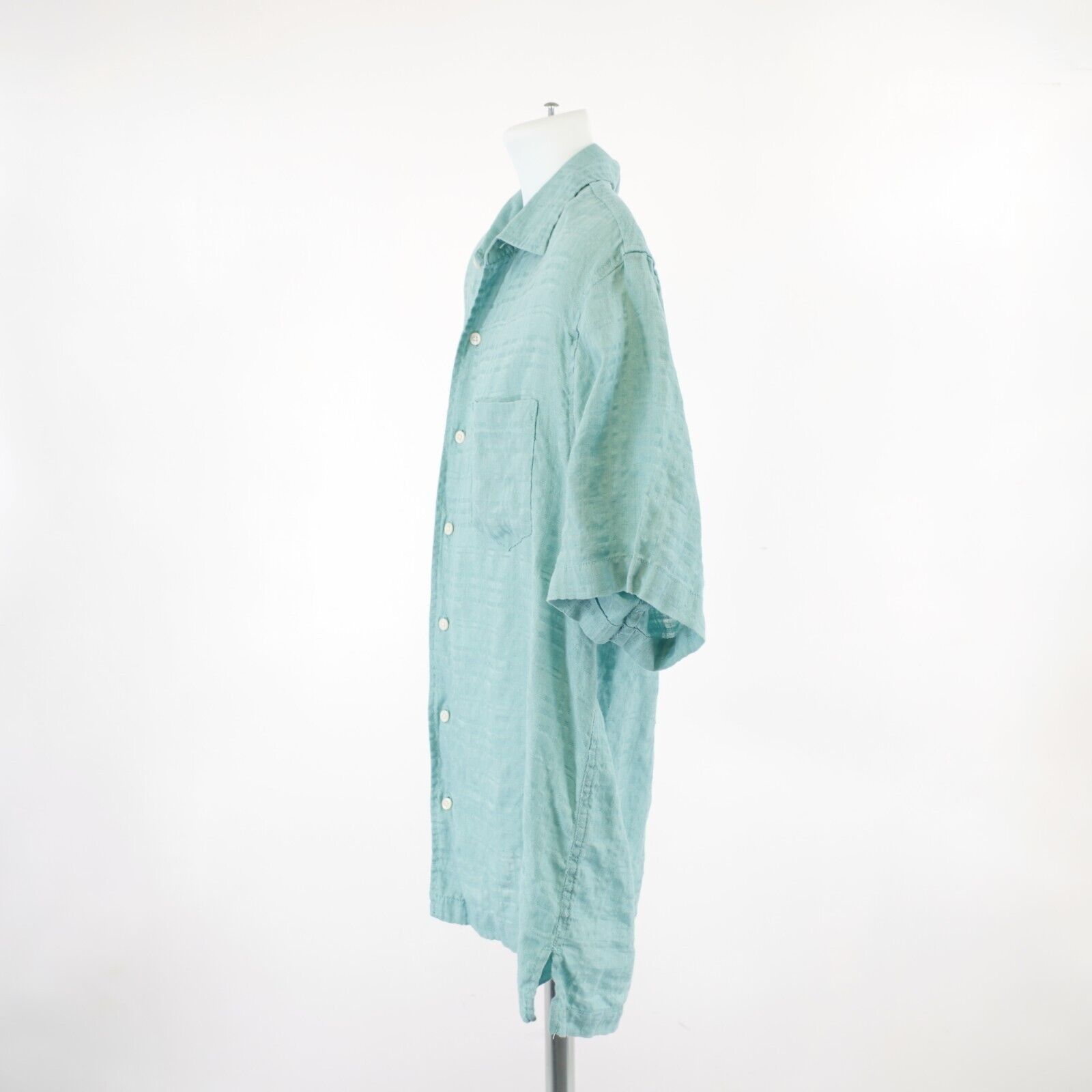 Designer Caribbean Green Linen Cotton Pocket Front Large Collared Haw Size US L / EU 52-54 / 3 - 5 Thumbnail