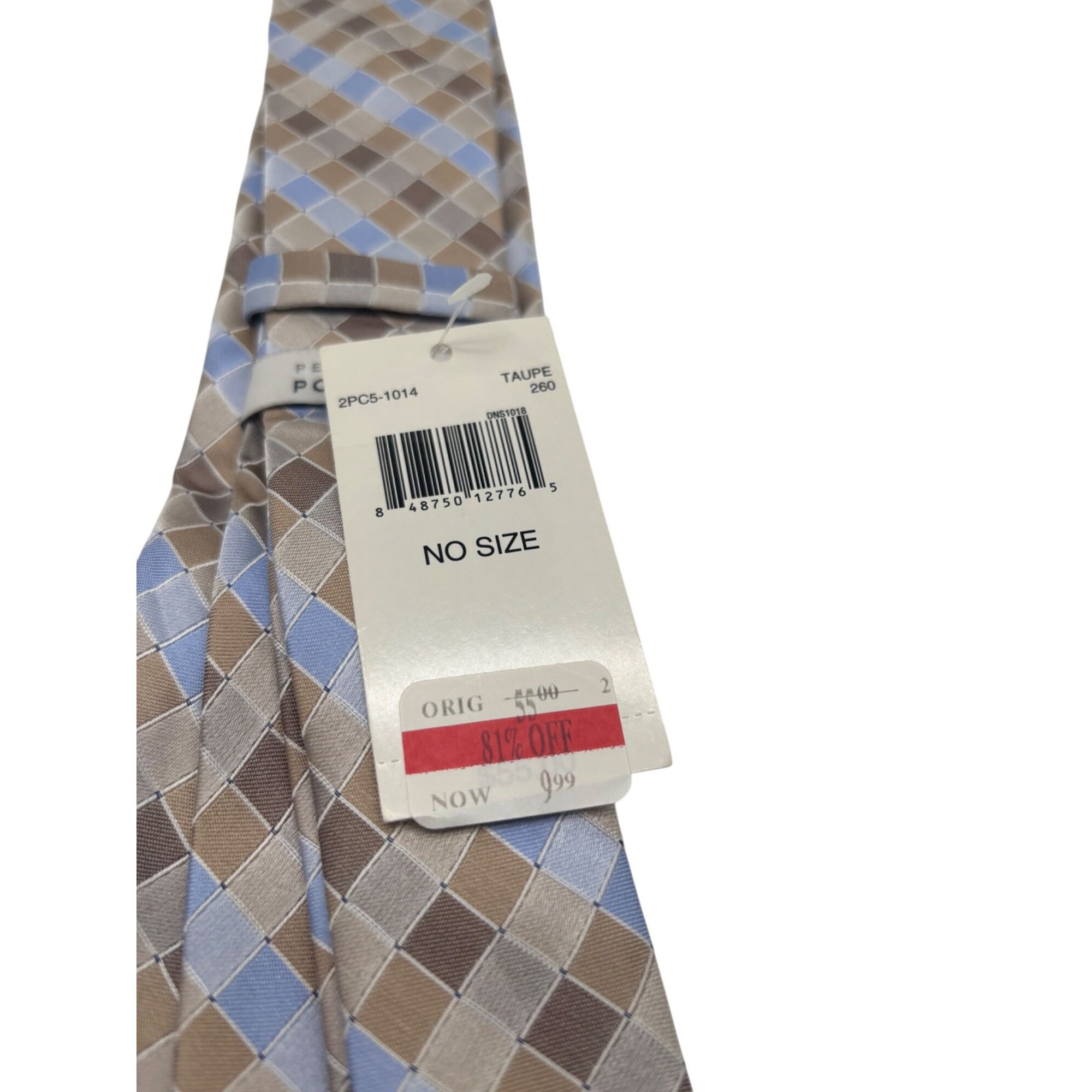Perry Ellis Perry Ellis Portfolio Stolk Geo Slim Silk Necktie, Taupe, O Size ONE SIZE - 7 Thumbnail