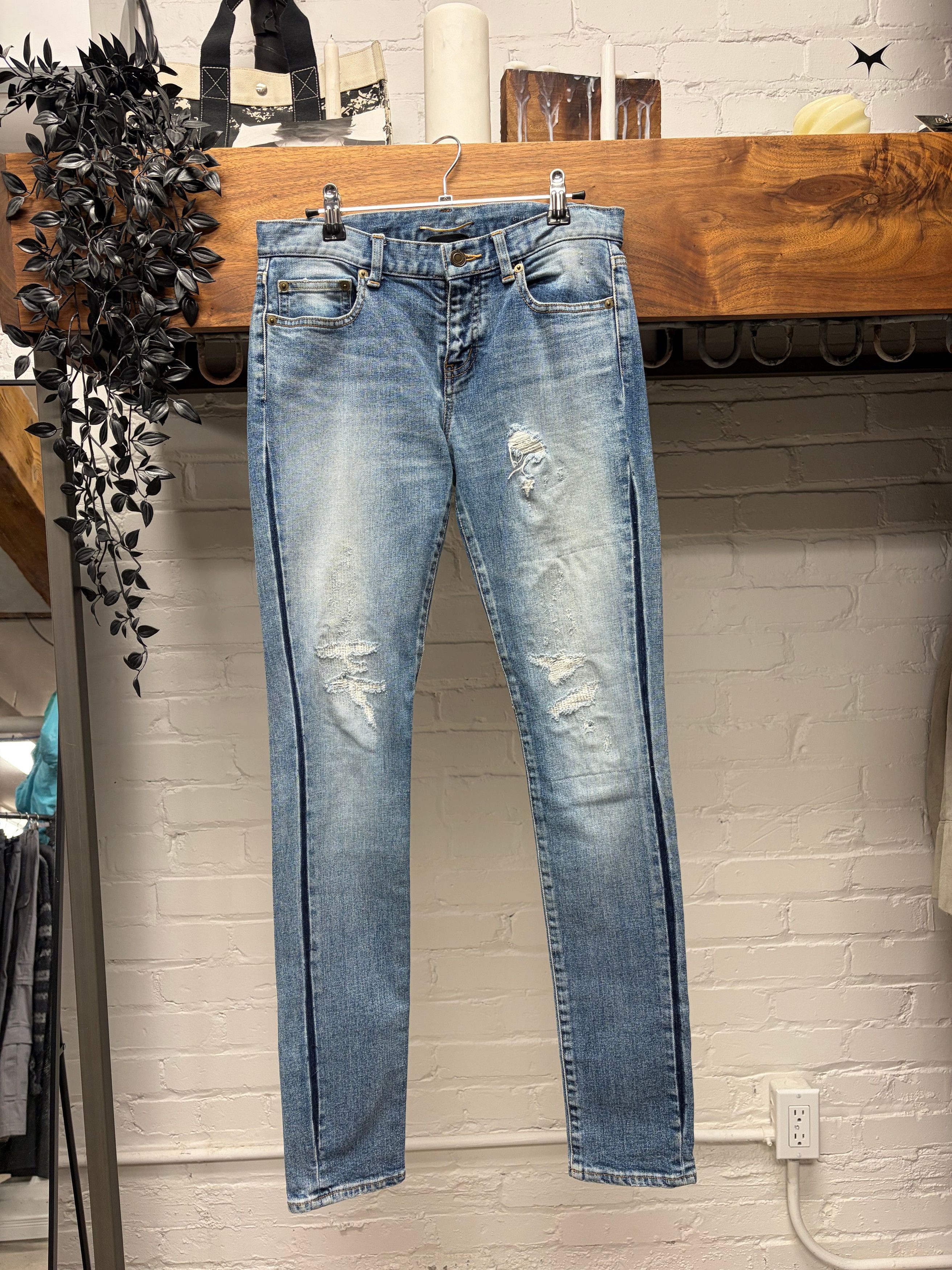 Saint Laurent Paris Saint Laurent ‘Inserted Side Seam’ Blue Skinny Jeans Size US 29 - 1 Thumbnail