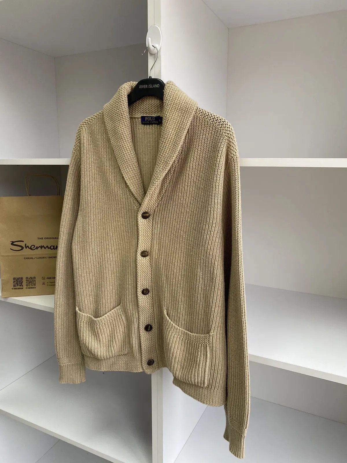Polo Ralph Lauren × Ralph Lauren × Vintage Vintage Polo Ralph Lauren Knitted Beige Cardigan Size US L / EU 52-54 / 3 - 5 Thumbnail