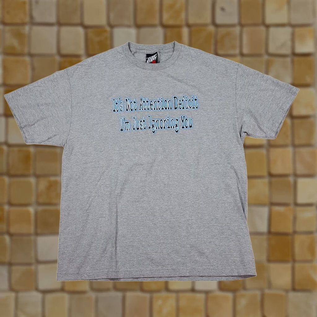 Add VINTAGE Top Heavy T-Shirt Mens XL Attitude Retro Y2K Attention Deficit Funny ADD ADHD Joke Gray Shirt Size US XL / EU 56 / 4 - 1 Thumbnail