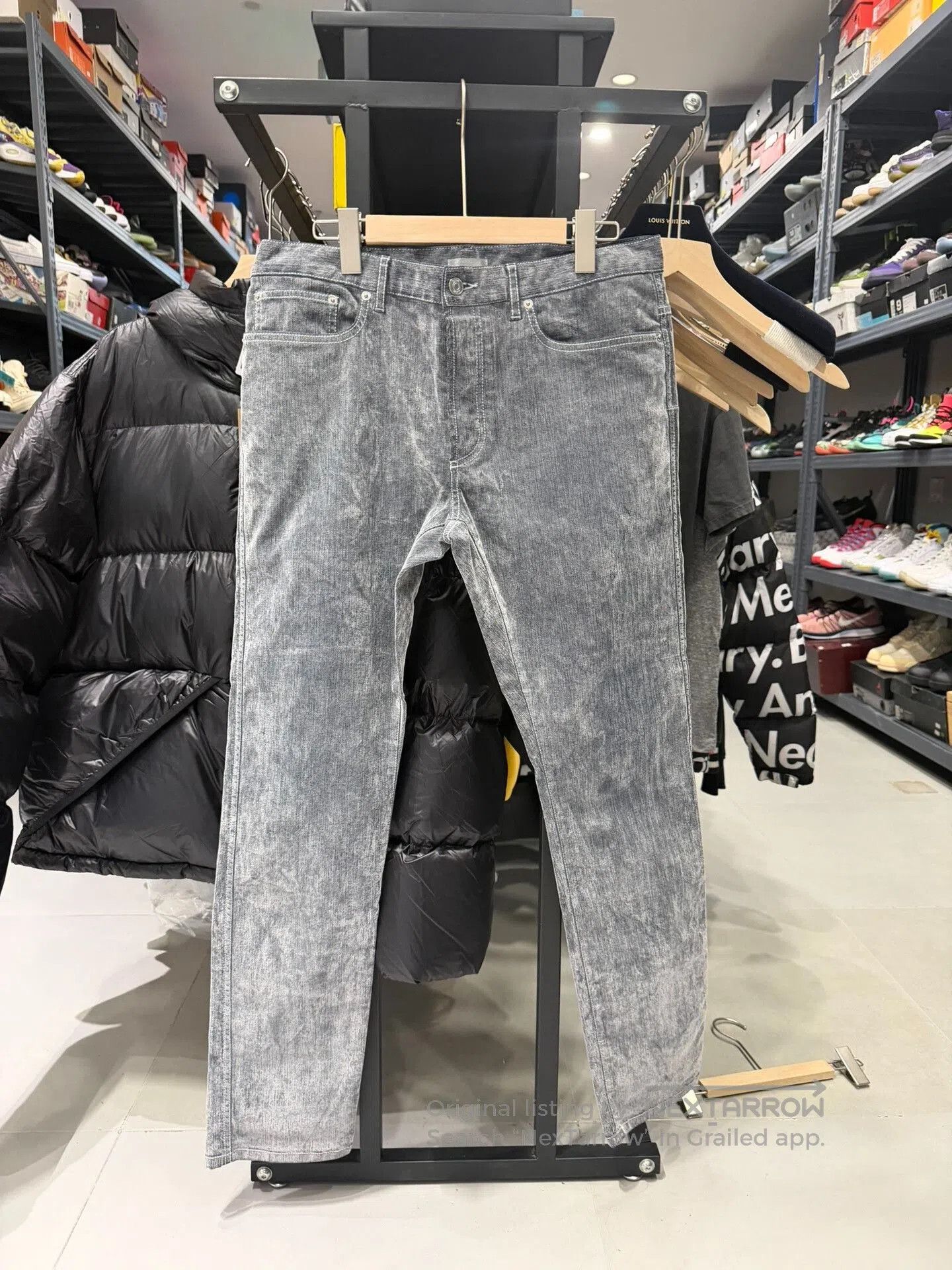 Dior Dior Gray Velvet Embroidered Logo Jeans. Size US 40 / EU 56 - 1 Thumbnail