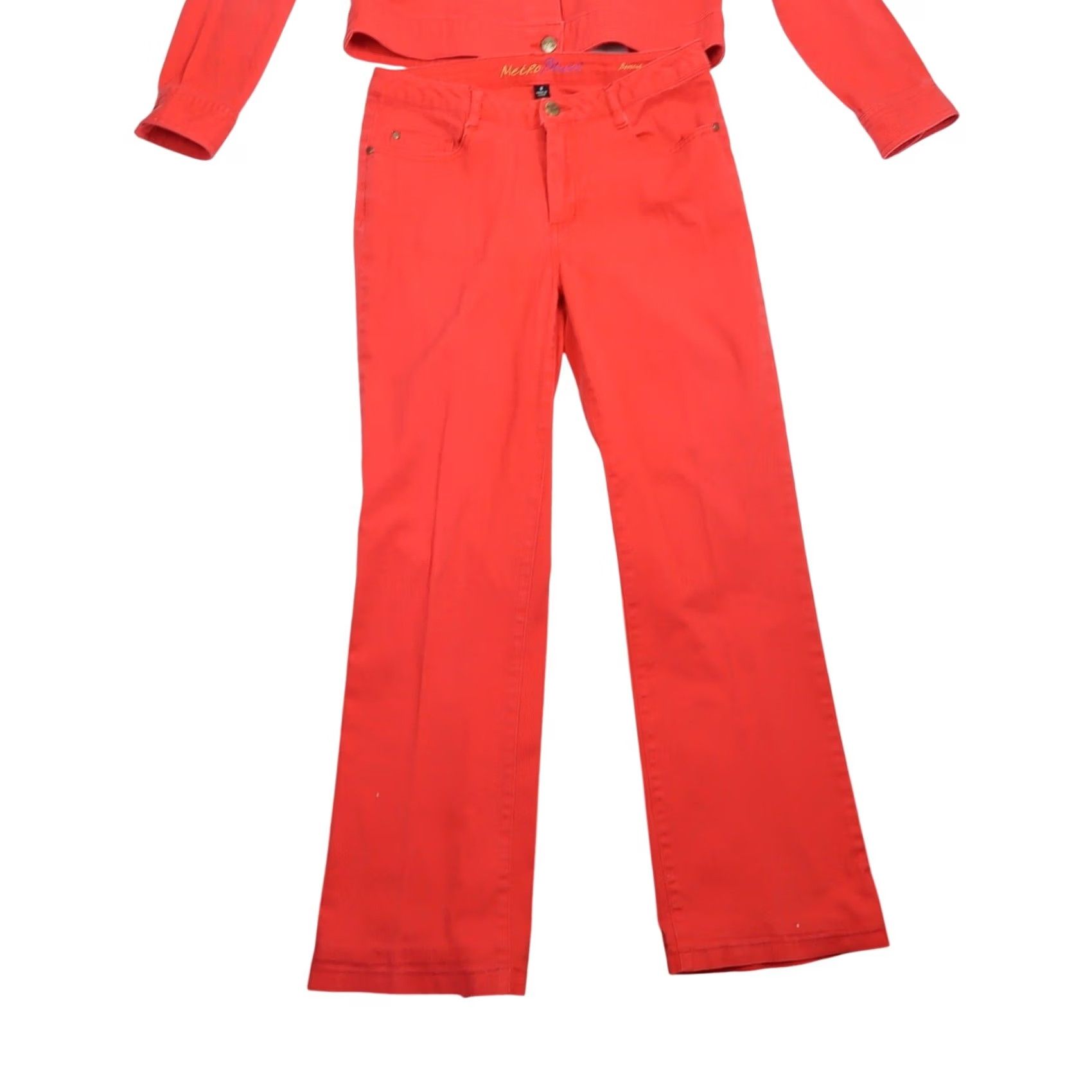 Vintage VINTAGE Metro Blues Denim Jacket and Bootcut Jeans Set 8 Coral Red 90s Two Piece Outfit/Set Womens Size 30" / US 8 / IT 44 - 4 Thumbnail