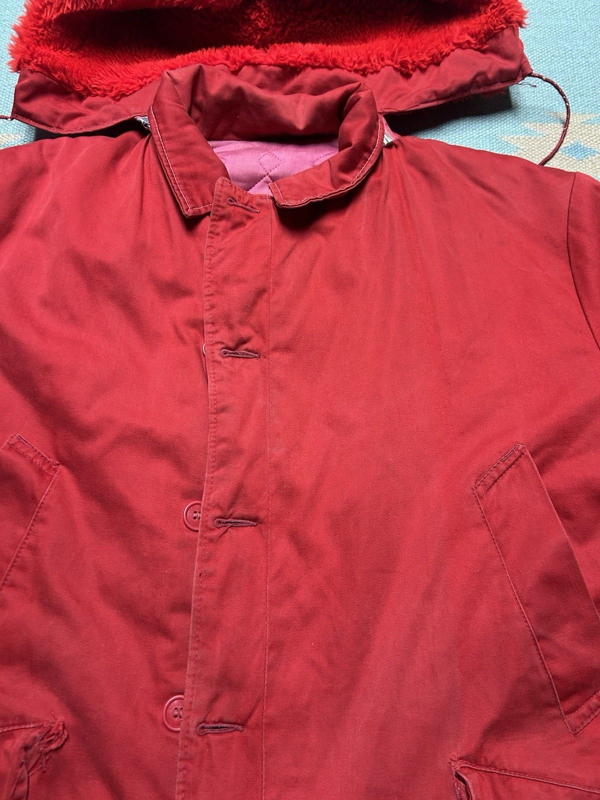 Vintage 1950s quilt lined parka jacket expedition survival red L Size US L / EU 52-54 / 3 - 6 Thumbnail