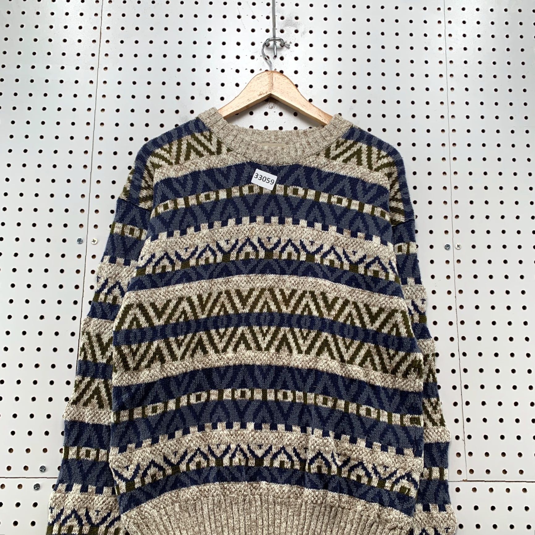 Vintage VINTAGE Northwest Territory Knit Sweater Mens XL Nordic Striped 20x26 Beige Cotton Ramie Crew Neck Pullover Size US XL / EU 56 / 4 - 5 Thumbnail