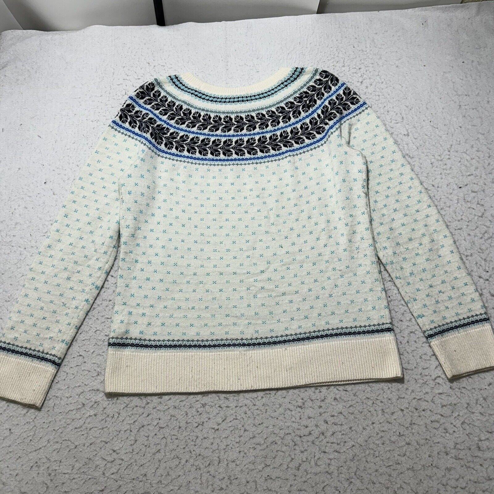 Other Talbots Large Fair Isle Lambs Wool Sweater White Blue Size L / US 10 / IT 46 - 9 Thumbnail