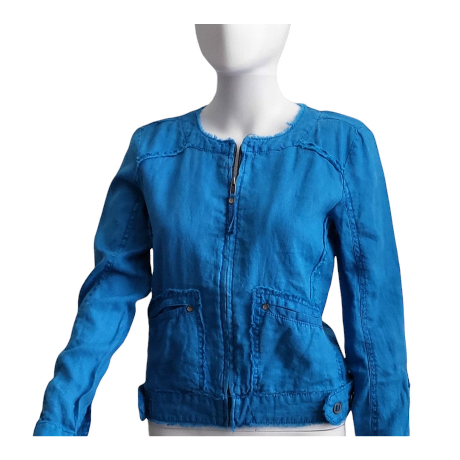 Michael Stars NWT MICHAEL STARS Cropped Moto 100% Linen Jacket Blue XS Size XS / US 0-2 / IT 36-38 - 4 Thumbnail