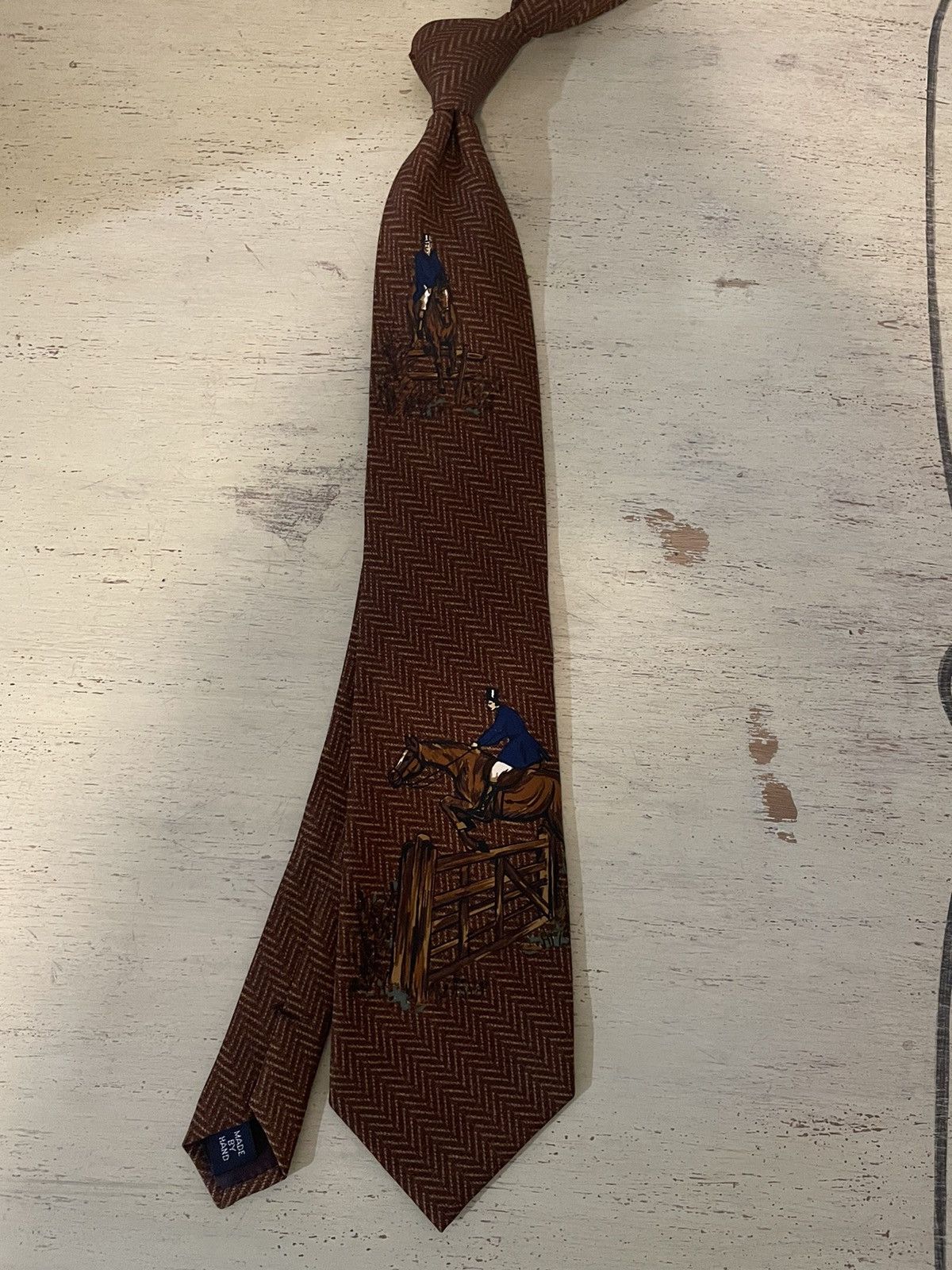 Polo Ralph Lauren × Vintage Rare Herringbone-Jumper Print Silk Tie Size ONE SIZE - 3 Thumbnail