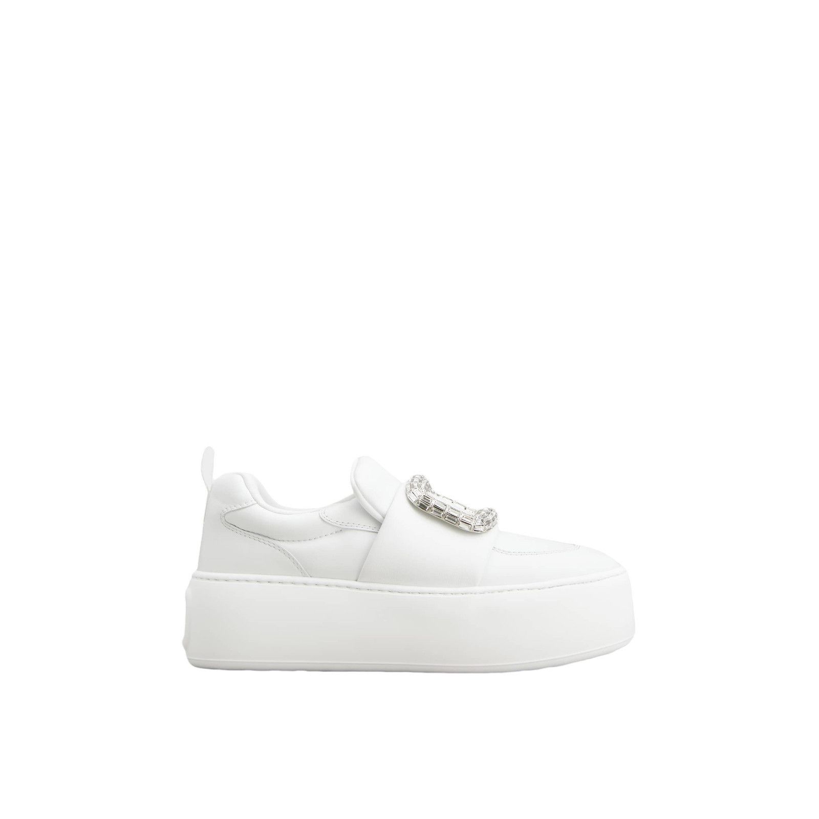 ROGER VIVIER Viv Up $1645 White Leather Crystal Buckle Sneak