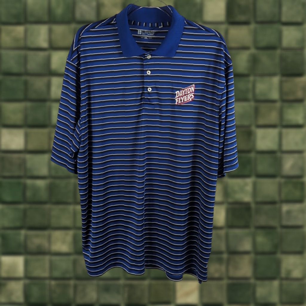 Vintage GEAR FOR SPORTS Dayton Flyers Polo Shirt Short Sleeve Blue Stripe Embroidered 2XL Mens Golf Shirt Size US XXL / EU 58 / 5 - 1 Thumbnail