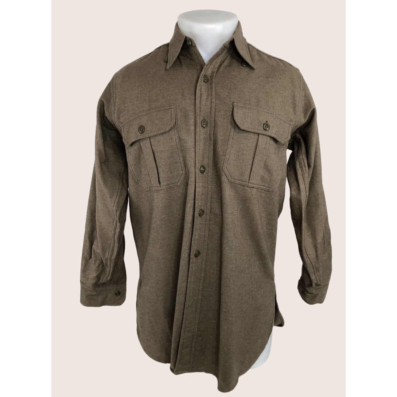 Vintage VINTAGE MWG UNIFORM MILITARY Shirt Mens 14.5 Wool Flannel Brown Long Sleeve 1958 EXC Size US M / EU 48-50 / 2 - 1 Thumbnail
