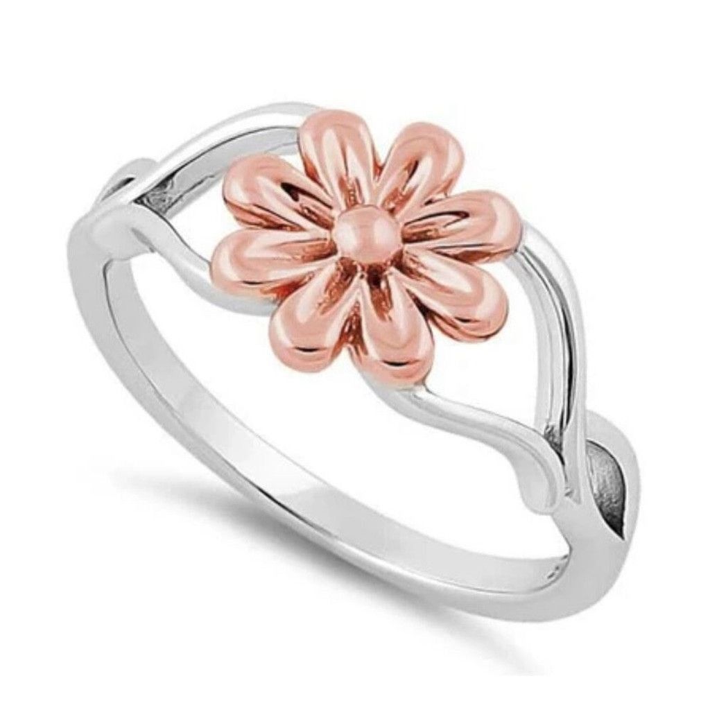 Other Sterling Silver Rose Gold Two Tone Daisy Flower Ring Size 4 Size ONE SIZE - 1 Thumbnail