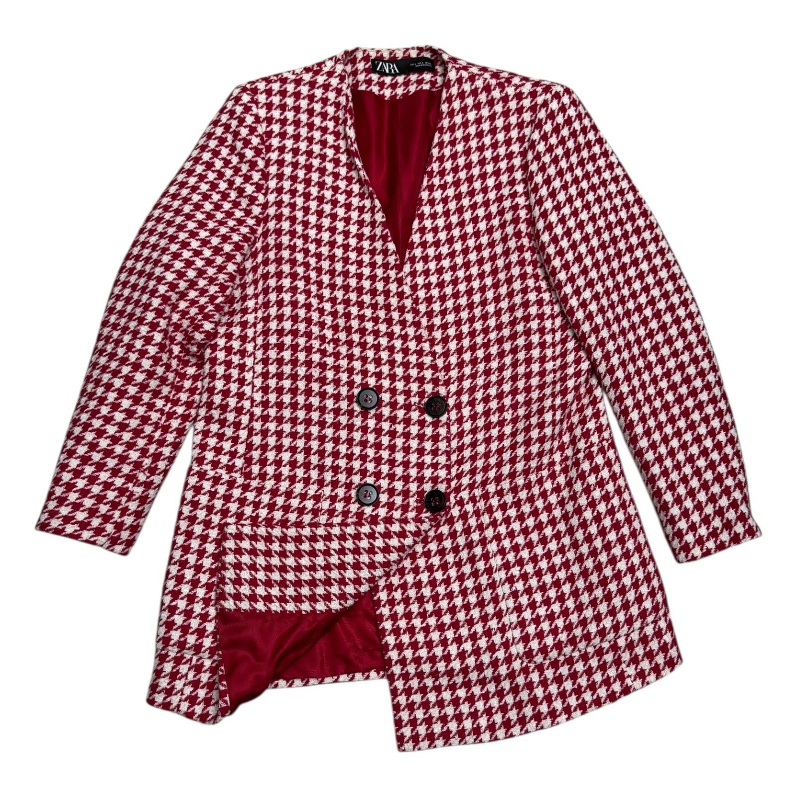 Zara ZARA Houndstooth Blazer Red Designer Business Jacket Large Size L / US 10 / IT 46 - 1 Thumbnail