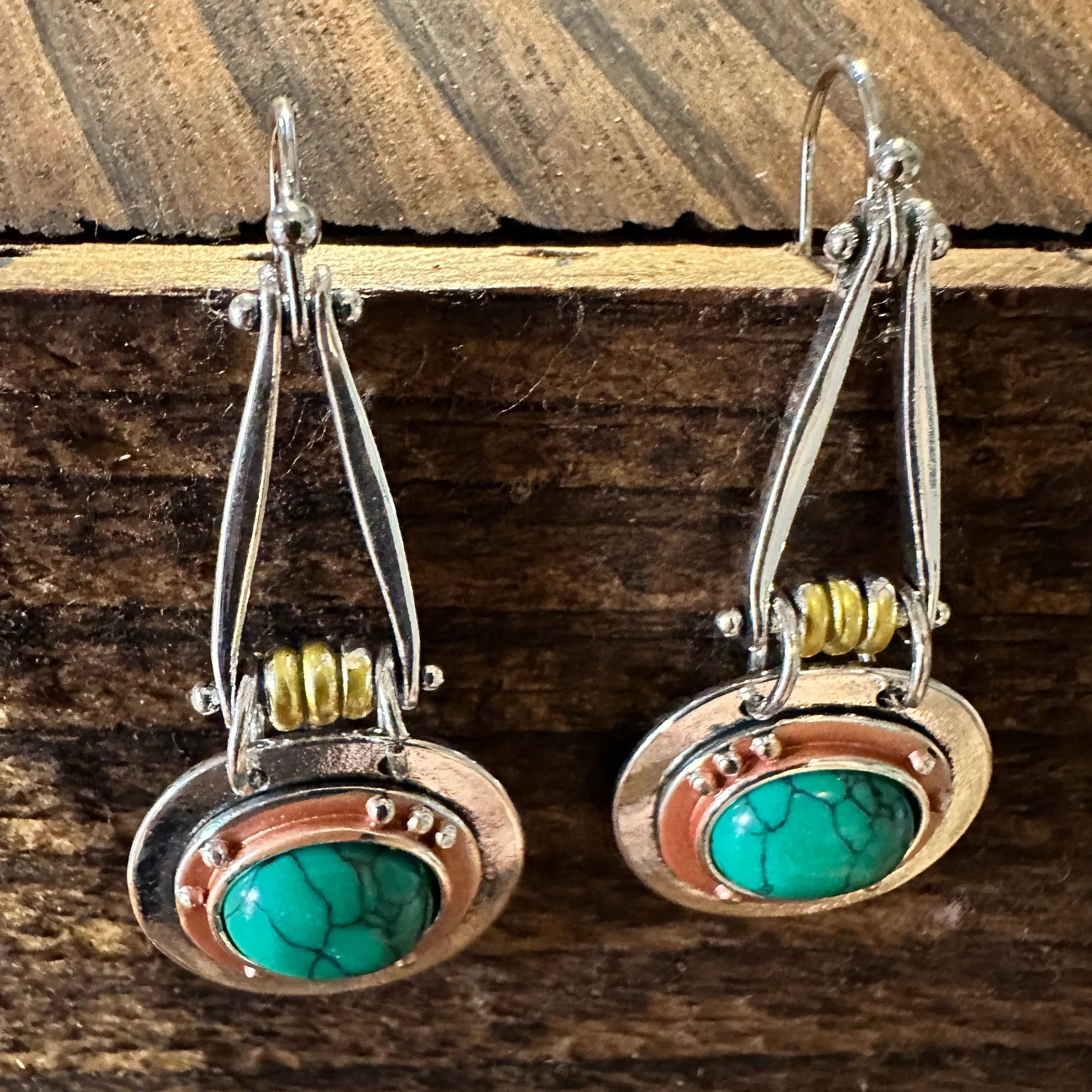 Other Boho Hippie Cowgirl Western Green Agate Teardrop Silver Earr Size ONE SIZE - 2 Thumbnail