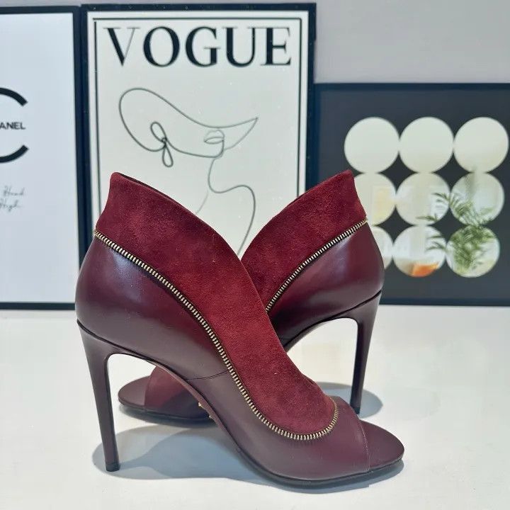 Louis Vuitton Louis Vuitton Burgundy Peep-Toe High Heels -2508 Size US 7 / IT 37 - 6 Thumbnail