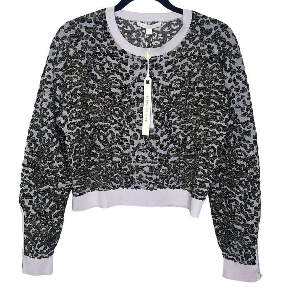 Jonathan Simkhai Jonathan Simkhai Animal Print Jacquard Cropped Sweater Lace L NWT Size L / US 10 / IT 46 - 8 Thumbnail