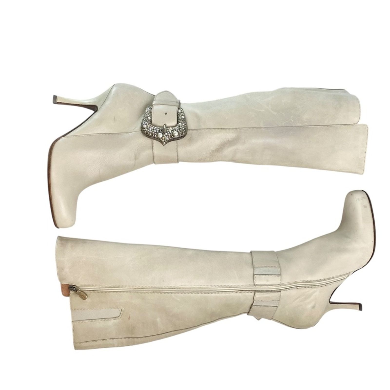 Donald Pliner Donald J. Pliner Boots in Ivory with Rhinestone Buckle Sz 7 Size US 7 / IT 37 - 2 Thumbnail