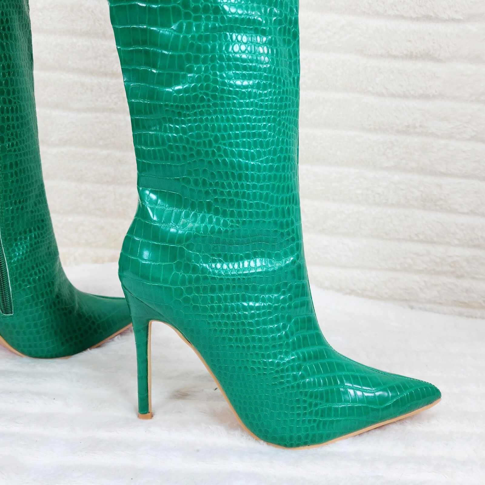 Other Flirty Green Snake Texture Knee High Heel Stiletto Boots Sex Size US 6 / IT 36 - 6 Thumbnail