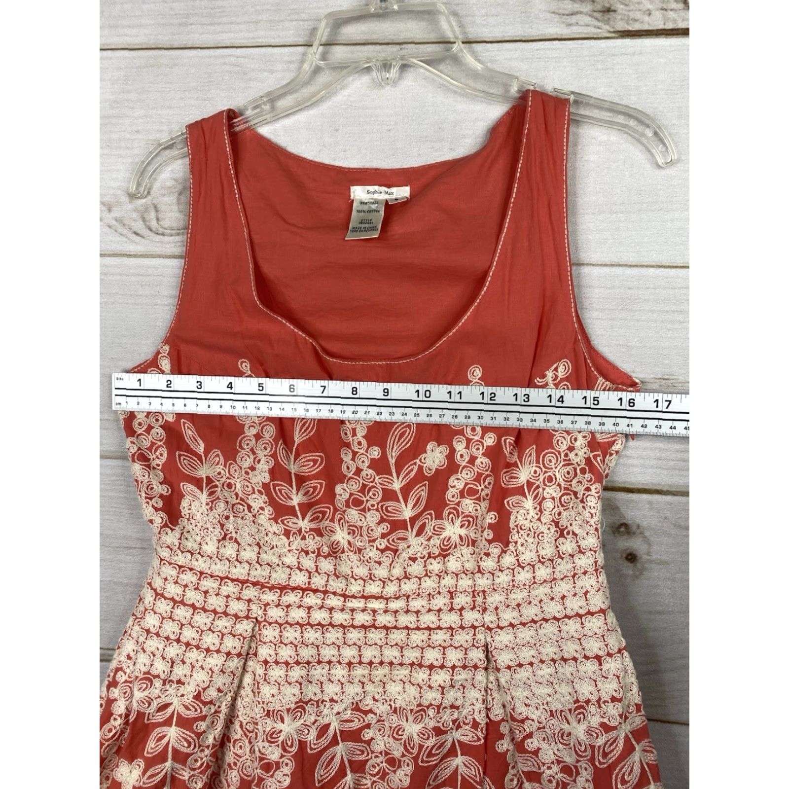 Vintage Sophie Max Dress Shirt Women S Coral Orange Embroidered Lined 100% Cotton Knee Length Scoop Neck A-Line Summer Size S / US 4 / IT 40 - 6 Thumbnail