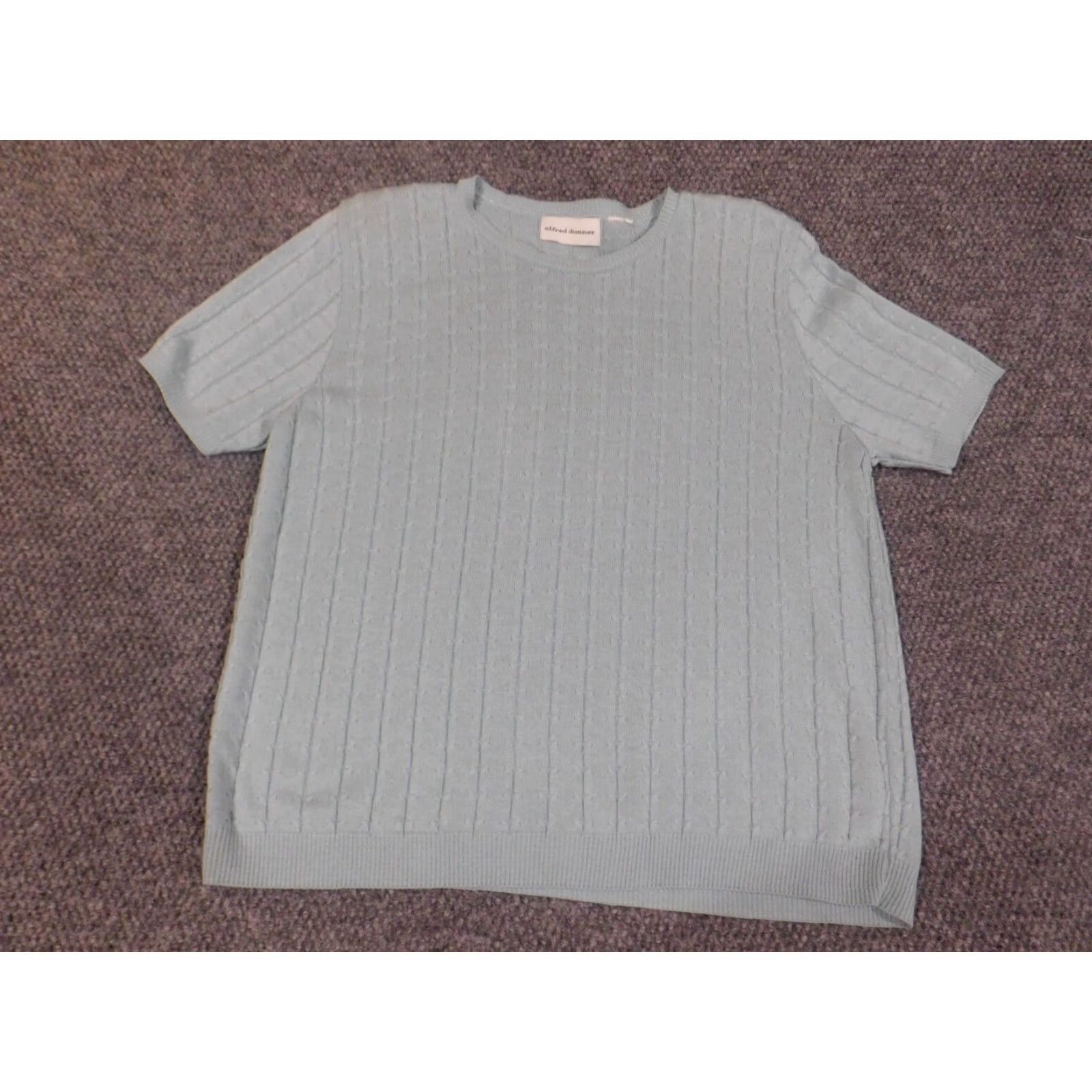 Vintage Alfred Dunner Womens Sweater L Blue Pullover Stretch Knit Shoulder Pads Cap Sleeve Crew Neck Casual Knit Pattern Solid Modern American Size L / US 10 / IT 46 - 2 Thumbnail