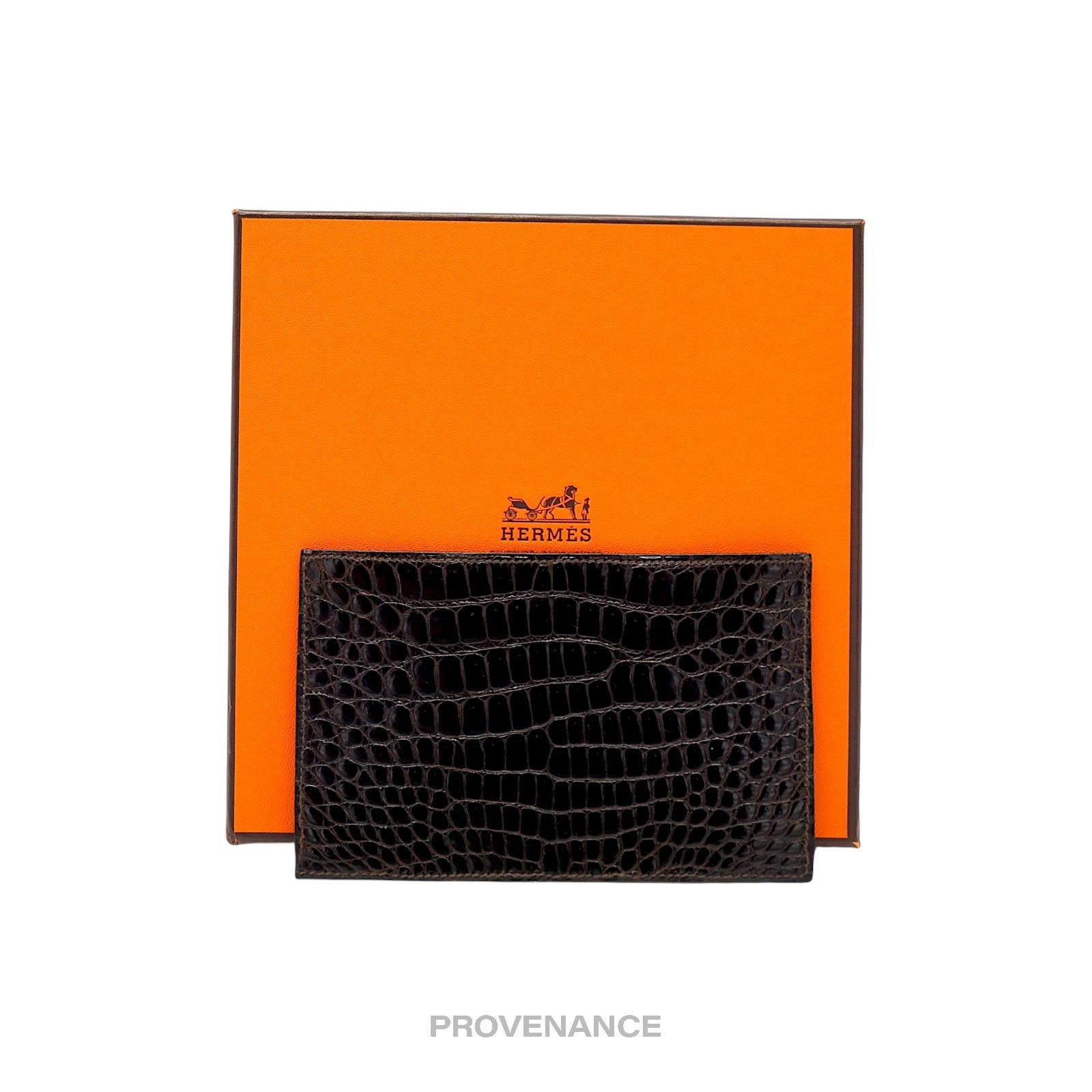Hermes 🔴 Hermes Note Card Wallet - Chocolate Brown Crocodile Size ONE SIZE - 9 Thumbnail
