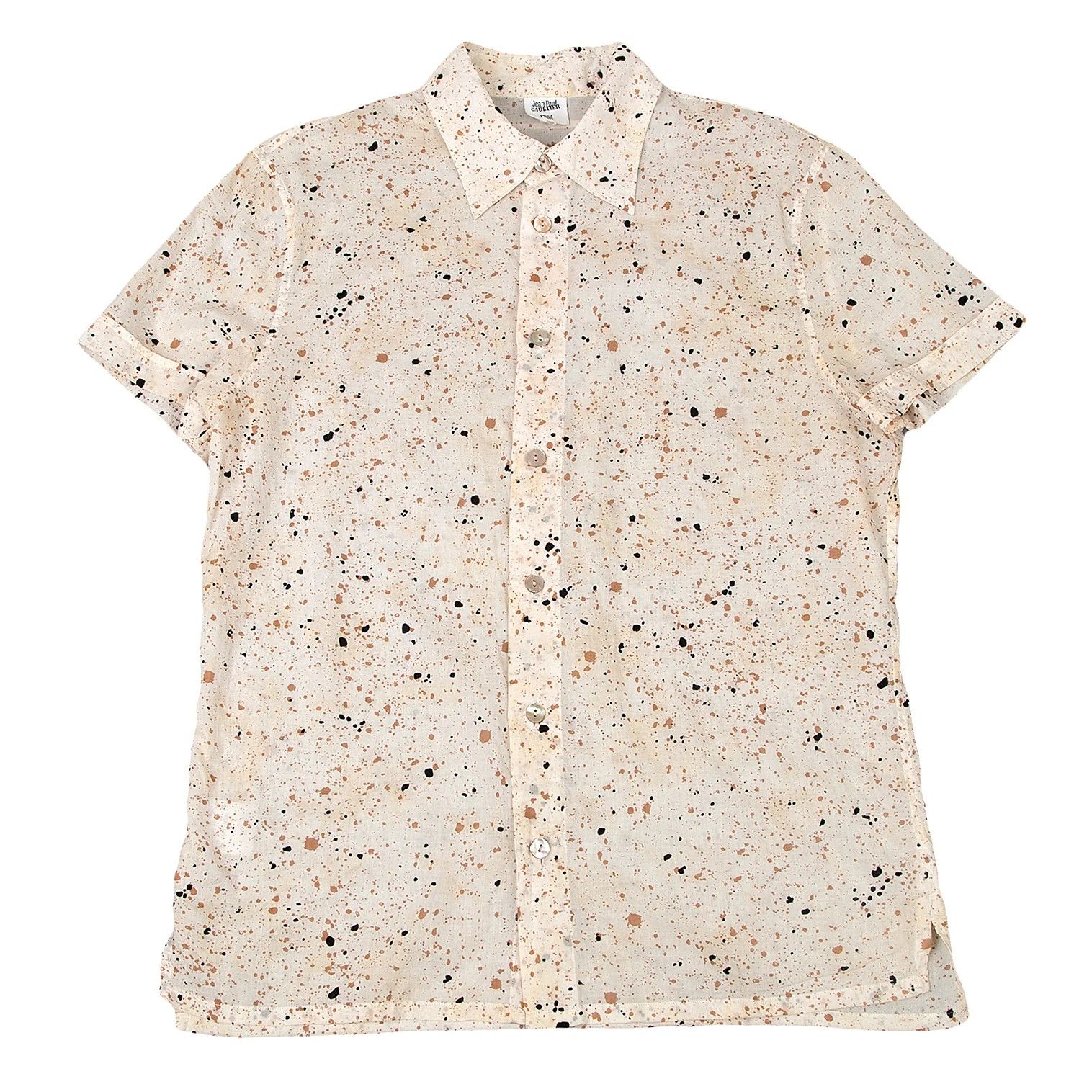 Jean Paul Gaultier Splash Print Short Sleeve Shirt in Beige, Size 48 Size US M / EU 48-50 / 2 - 1 Thumbnail
