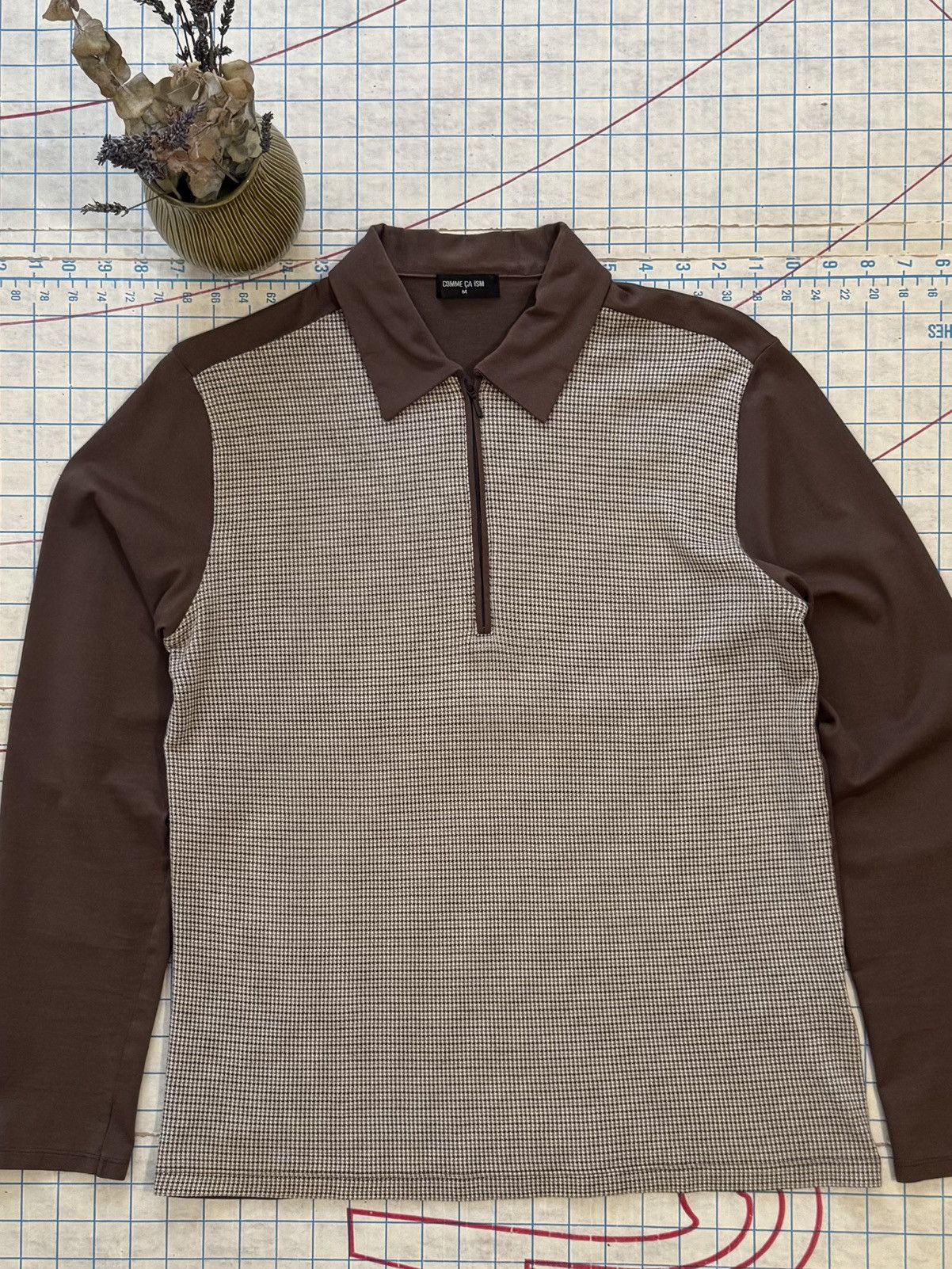 Comme Ca Ism × Japanese Brand Comme Ca Ism Houndstooth Long Sleeve Polo Shirt Mens Medium Size US M / EU 48-50 / 2 - 3 Thumbnail