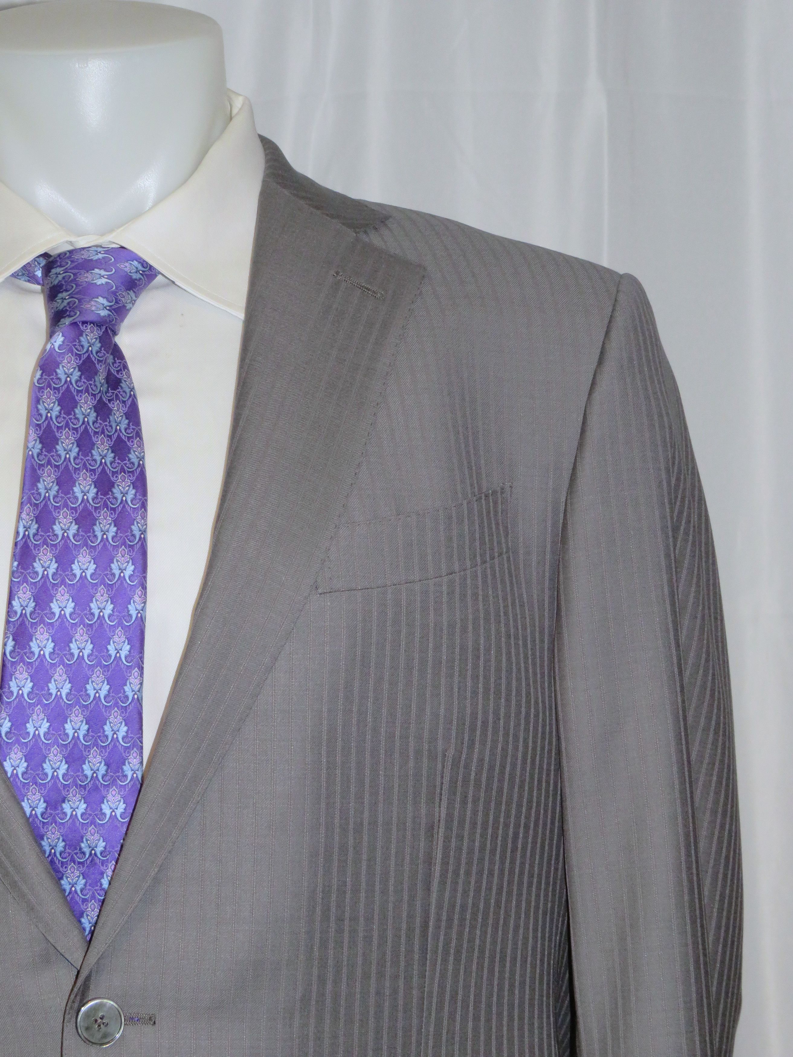 Ermenegildo Zegna Su Misura Trofeo Gray Stripe Current Two Button Suit 44R Size 44R - 5 Thumbnail