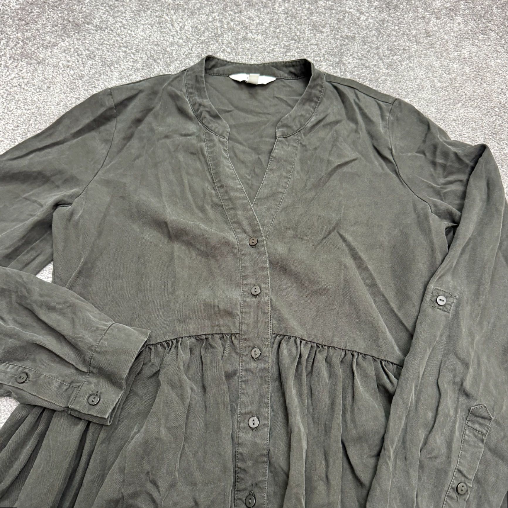 Vintage Ripe Maternity Button Front Collarless Shirt Dress Womens XS Green Long Sleeve Shirt Dress Size XS / US 0-2 / IT 36-38 - 3 Thumbnail