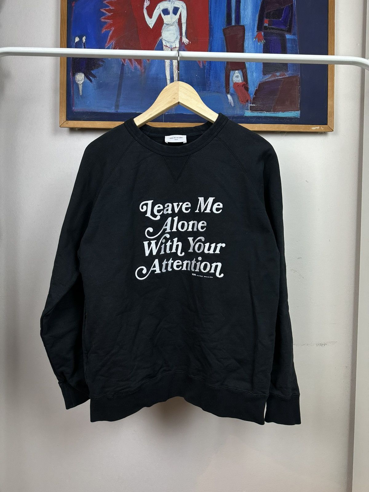 image of Art Wood Wood Leave Me Alone With Your Attention Crewneck in Black, Men's (Size Medium)