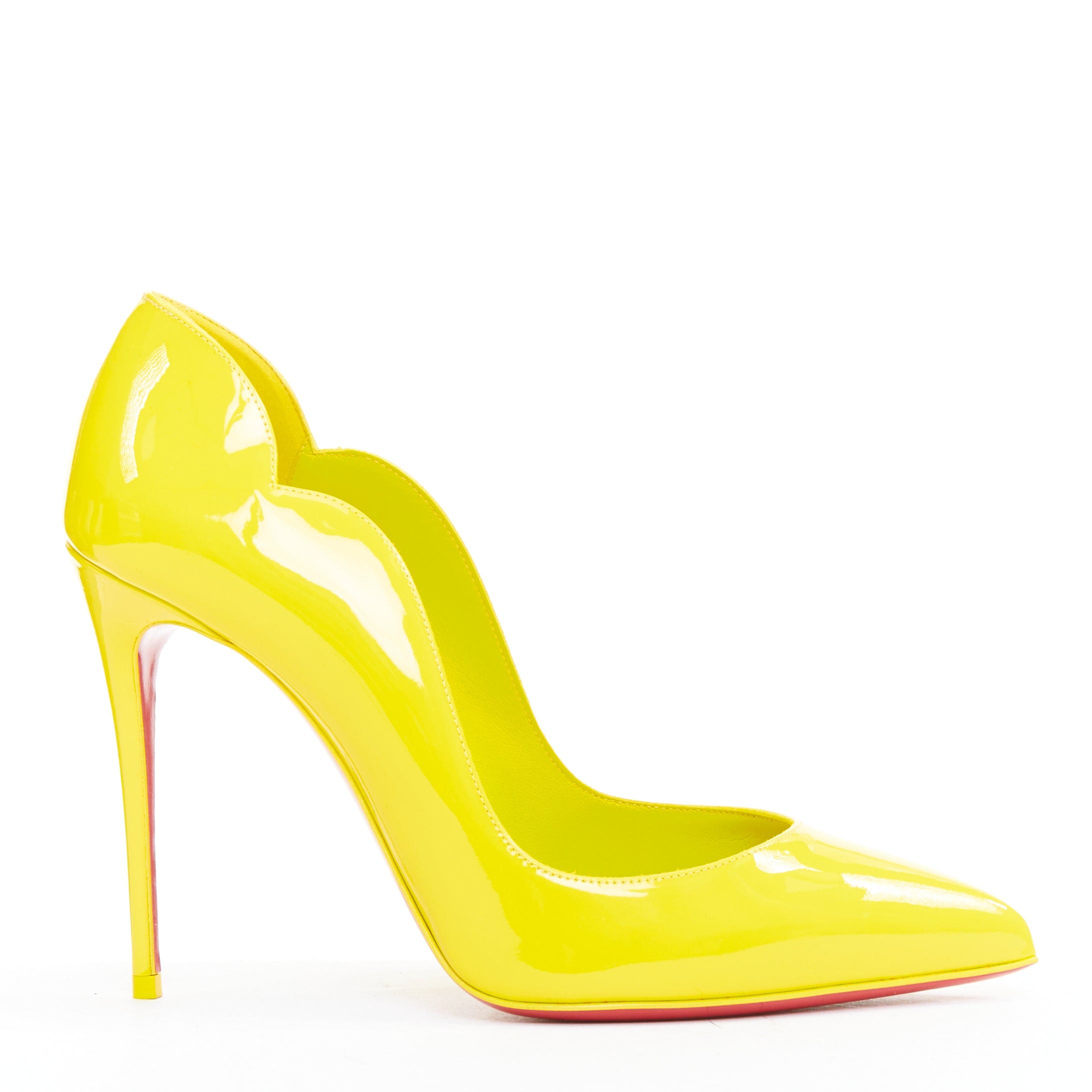 Christian Louboutin CHRISTIAN LOUBOUTIN Hot Chick 100 Patent citrus lemon scalloped point pump EU37.5 Size US 7.5 / IT 37.5 - 1 Thumbnail