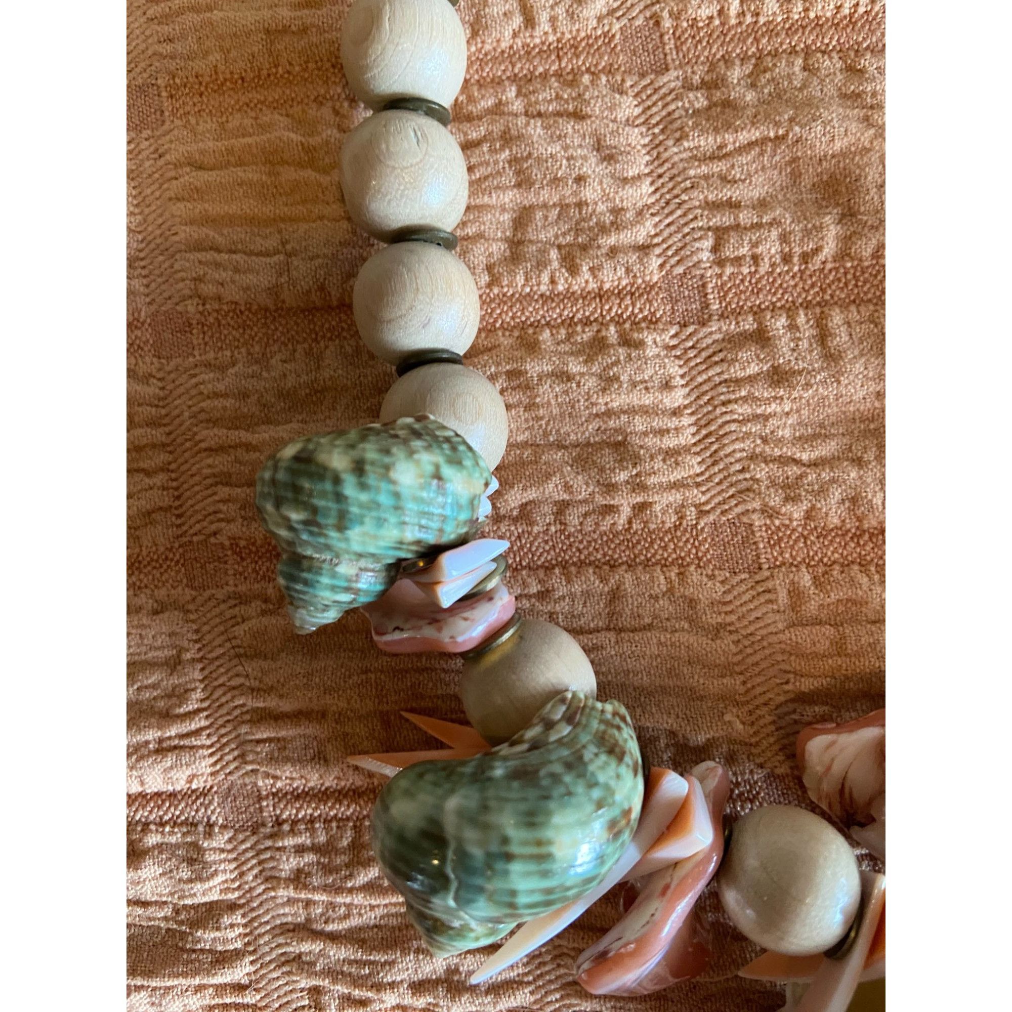 Other Wood Beads & Shell Necklace. 16" Long , 5/8" Beads 1.5" Larg Size ONE SIZE - 15 Thumbnail