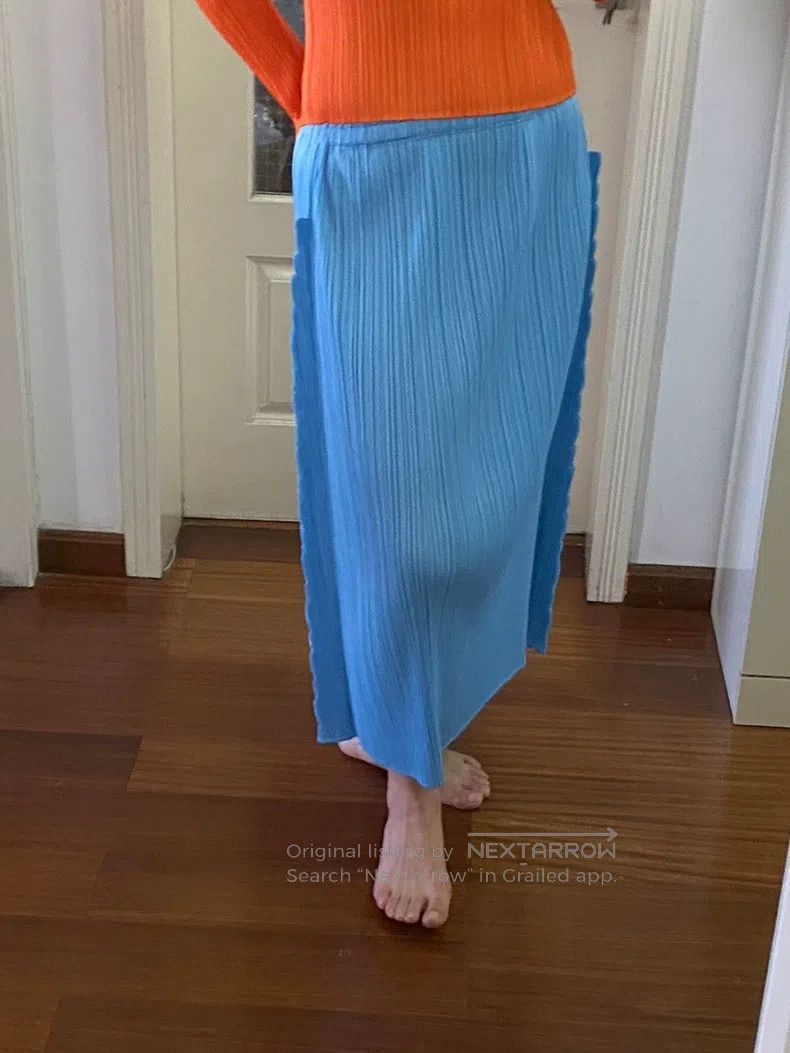 Issey Miyake Issey Miyake size:3 Sawtooth Edge Water Blue Long Dress Size 22" - 1 Thumbnail