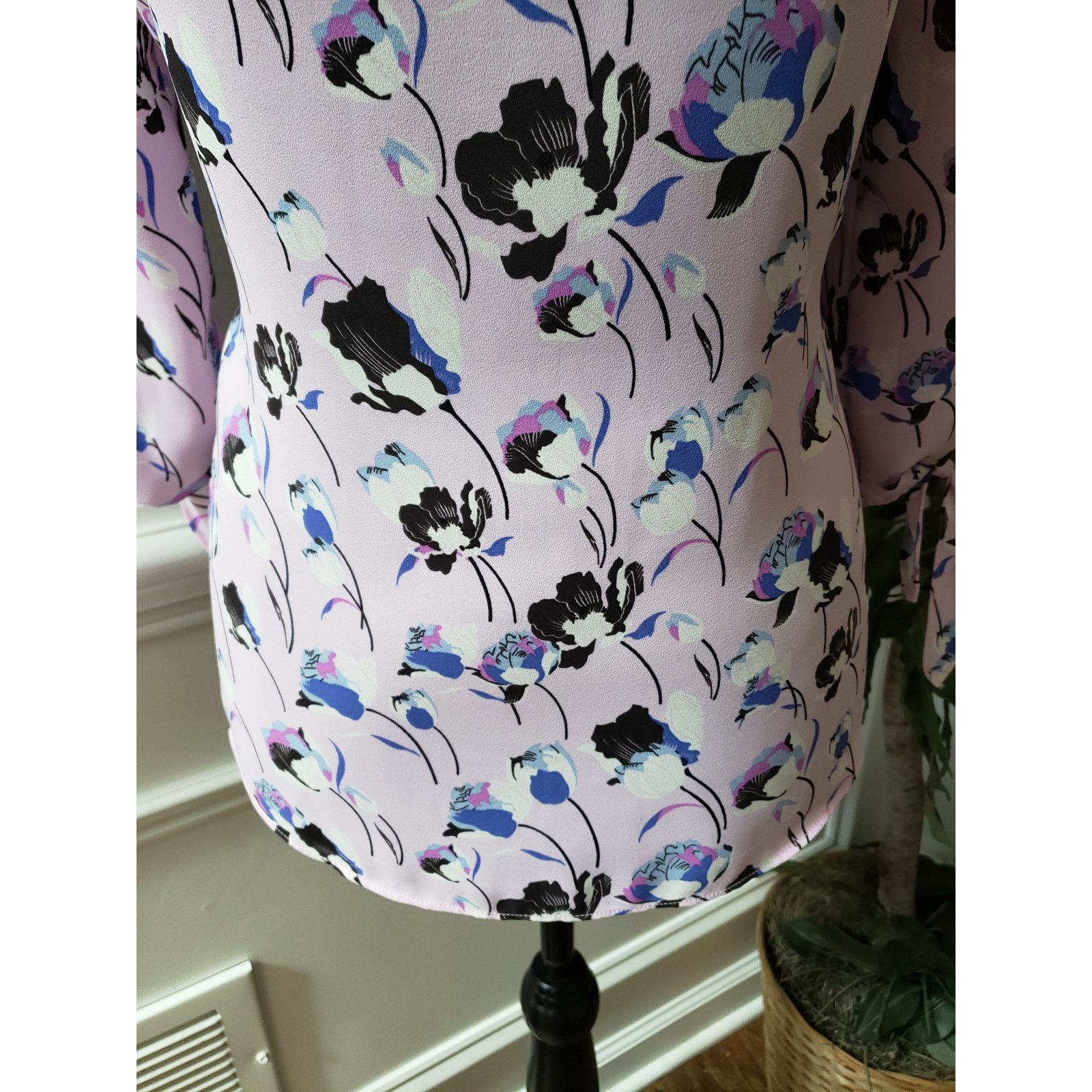 The Unbranded Brand Pink Floral Blouse S Tie Sleeve Scoop Neck Lightweight Top Size S / US 4 / IT 40 - 4 Thumbnail