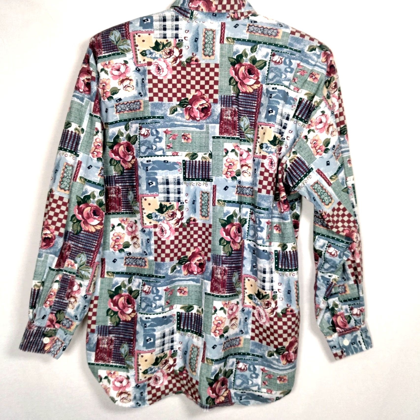 Vintage VINTAGE Capacity Blouse Shirt Medium Floral Patch Print Blue Purple Rose 90s Womens Size M / US 6-8 / IT 42-44 - 3 Thumbnail