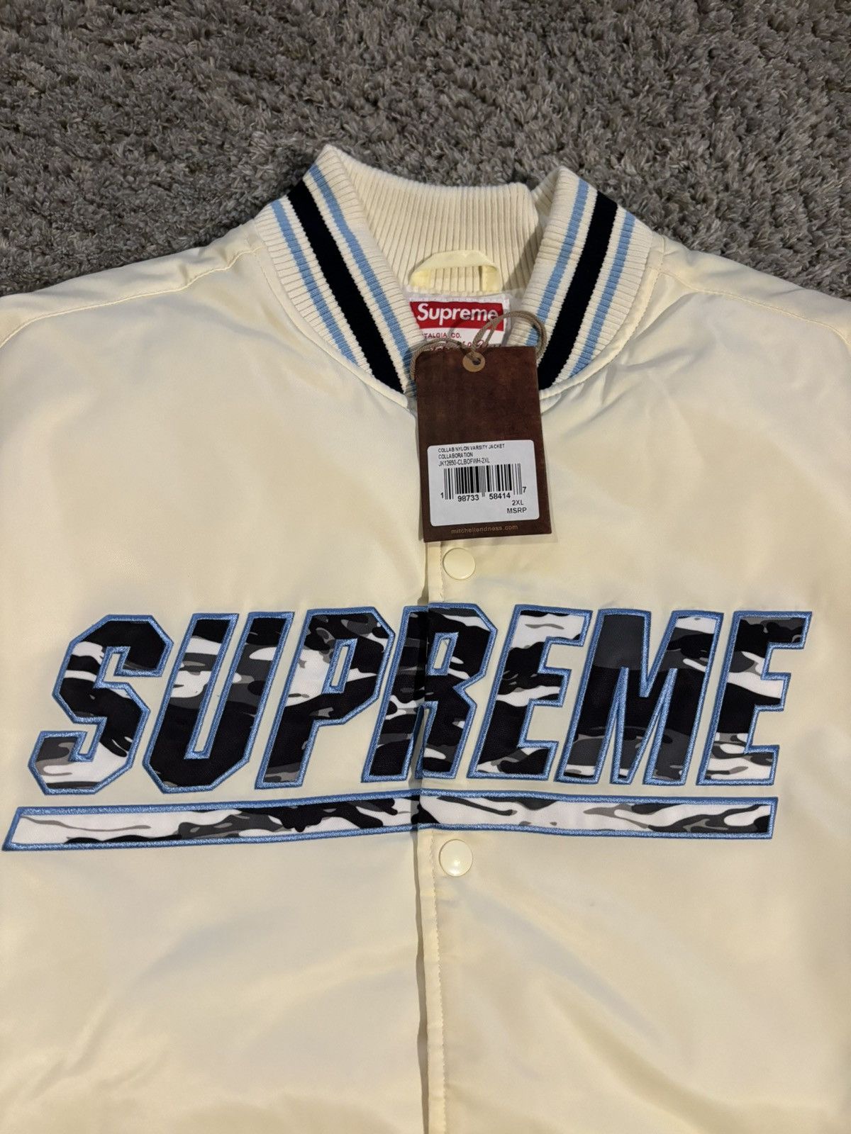 Mitchell & Ness × Supreme Supreme Mitchell & Ness Camo Logo Varsity Jacket Size US XXL / EU 58 / 5 - 3 Thumbnail