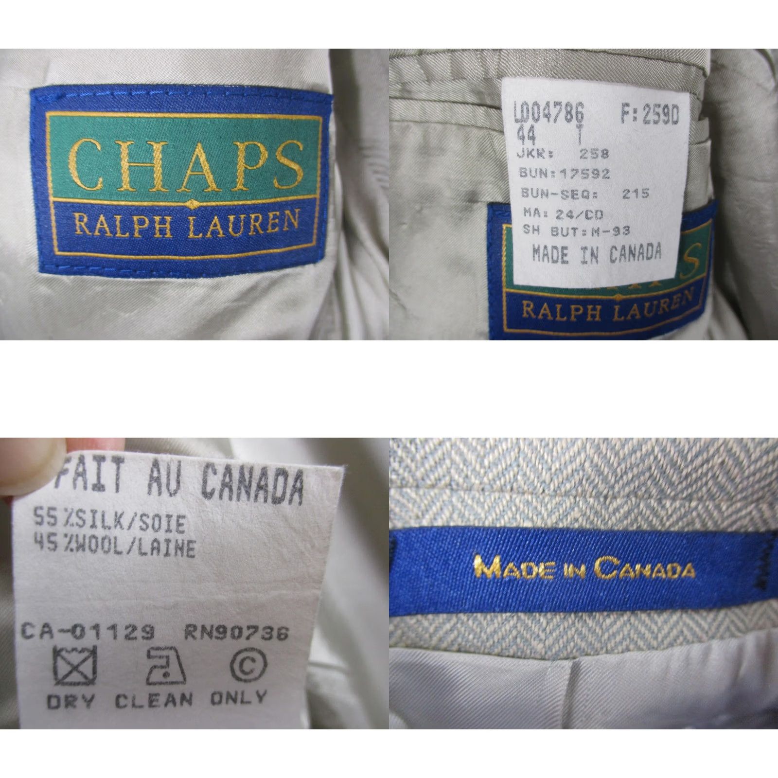 Chaps Chaps Ralph Lauren Sport Coat Mens 44 Beige Herringbone Silk Wool Size US S / EU 44-46 / 1 - 8 Thumbnail